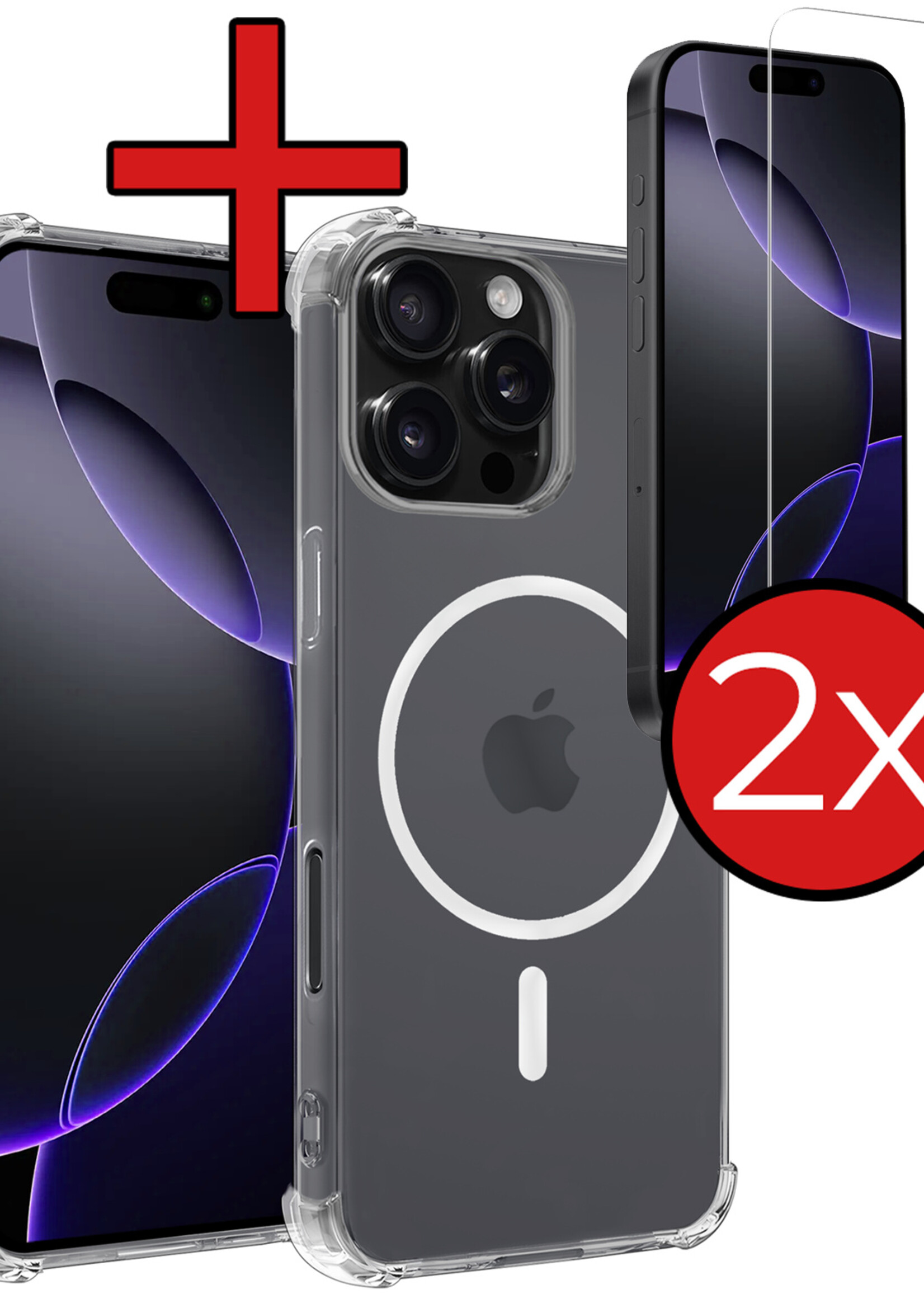 BTH Hoesje Geschikt voor iPhone 16 Pro Hoesje Geschikt voor Magsafe Hoesje Shock Proof Cover Met 2x Screenprotector - Hoes Geschikt voor iPhone 16 Pro Magsafe Hoesje Compatible Case Shockproof - Transparant