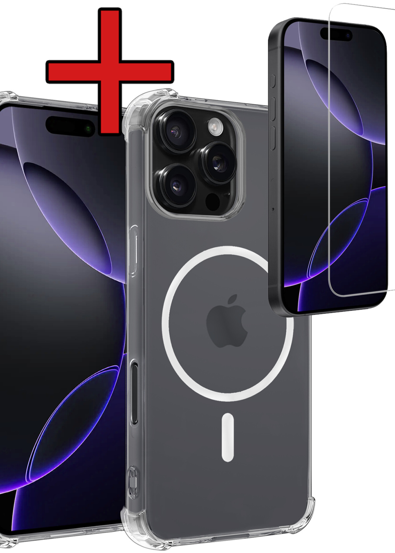BTH Hoesje Geschikt voor iPhone 16 Pro Max Hoesje Geschikt voor Magsafe Hoesje Shock Proof Cover Met Screenprotector - Hoes Geschikt voor iPhone 16 Pro Max Magsafe Hoesje Compatible Case Shockproof - Transparant