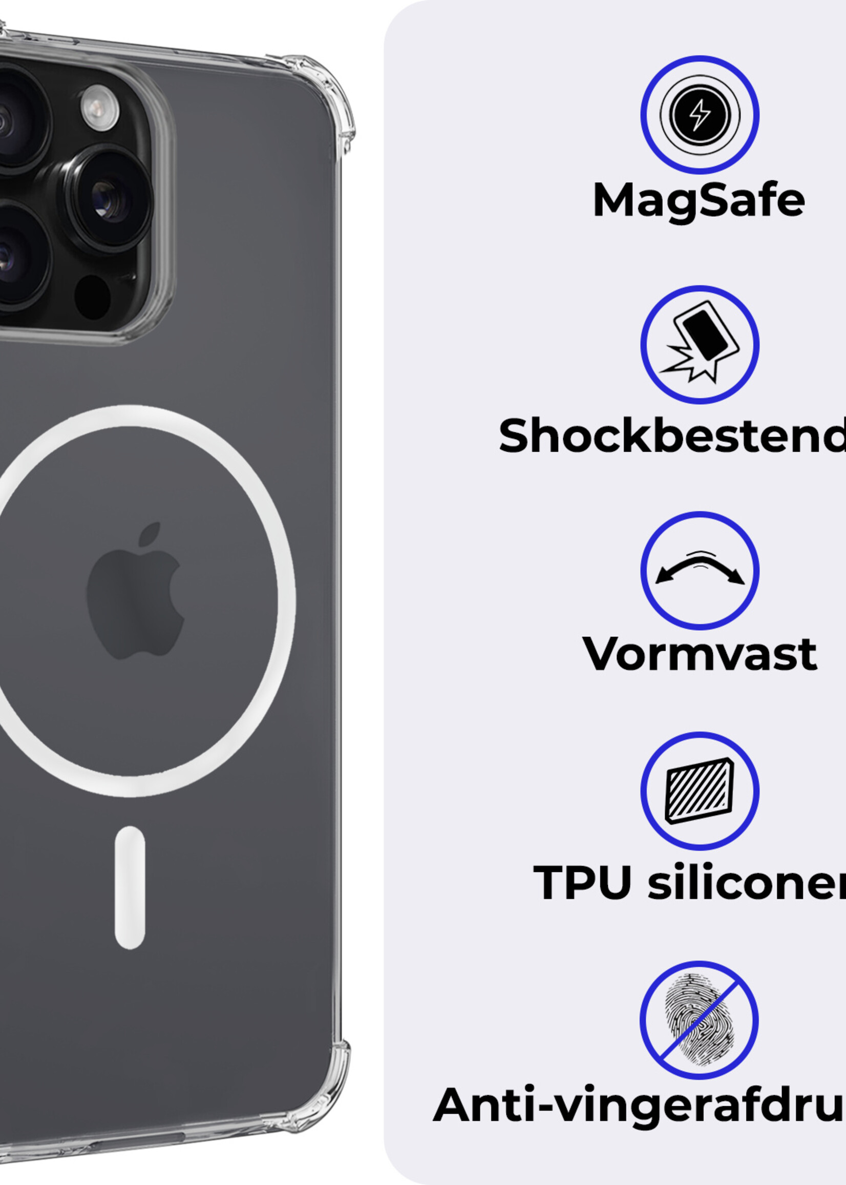 BTH Hoesje Geschikt voor iPhone 16 Pro Max Hoesje Geschikt voor Magsafe Hoesje Shock Proof Cover Met Screenprotector - Hoes Geschikt voor iPhone 16 Pro Max Magsafe Hoesje Compatible Case Shockproof - Transparant