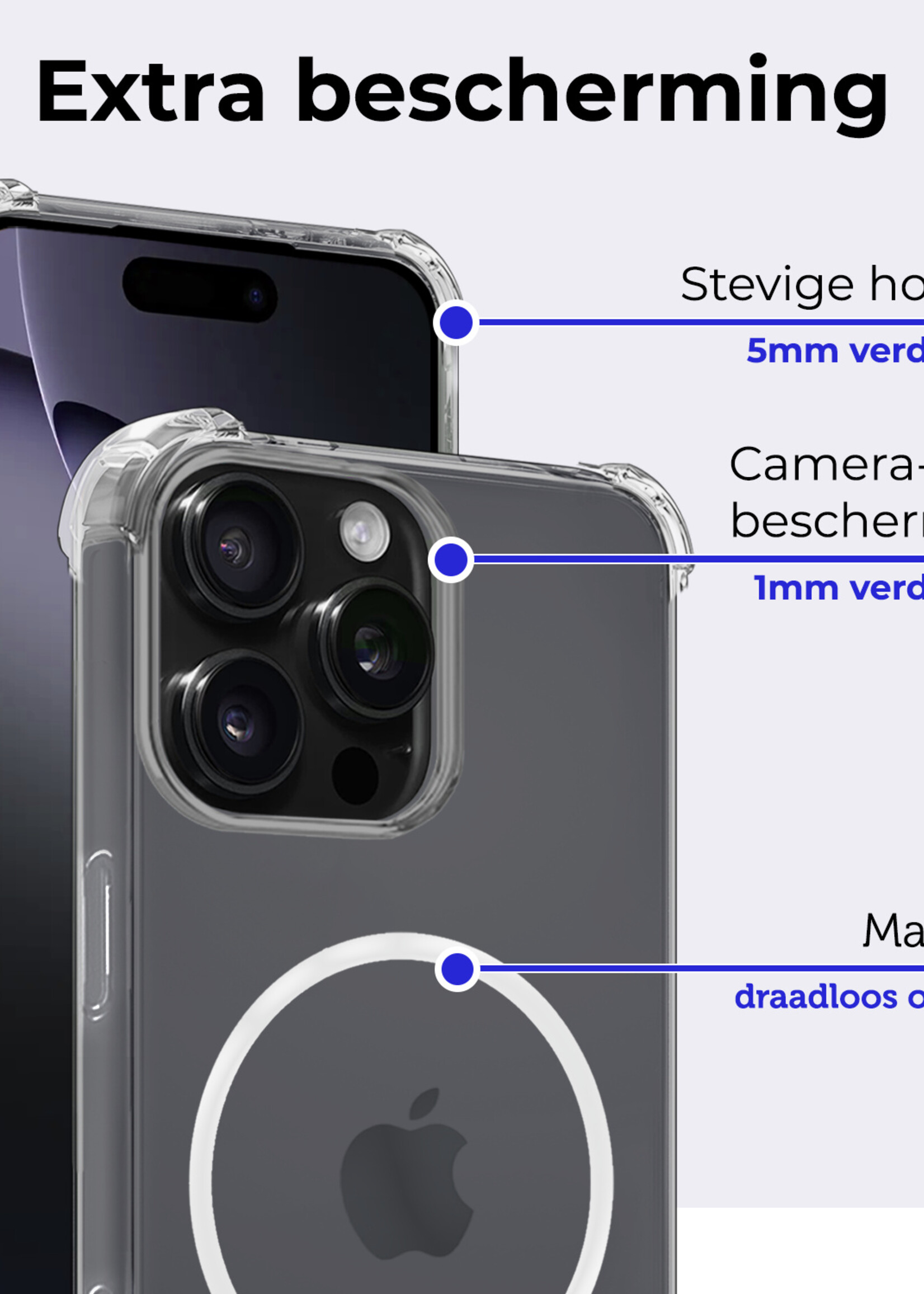 BTH Hoesje Geschikt voor iPhone 16 Pro Max Hoesje Geschikt voor Magsafe Hoesje Shock Proof Cover Met Screenprotector - Hoes Geschikt voor iPhone 16 Pro Max Magsafe Hoesje Compatible Case Shockproof - Transparant