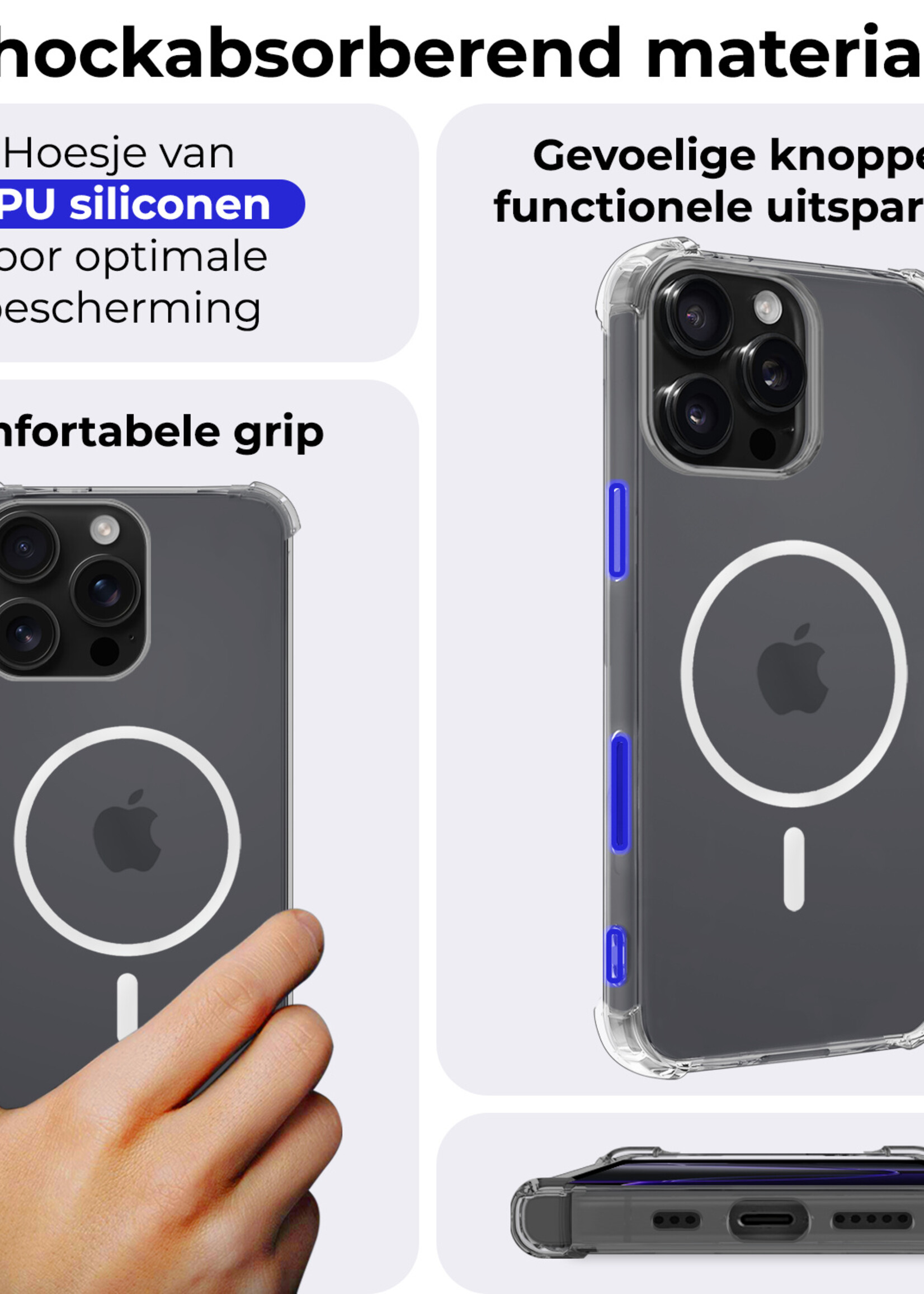 BTH Hoesje Geschikt voor iPhone 16 Pro Max Hoesje Geschikt voor Magsafe Hoesje Shock Proof Cover Met Screenprotector - Hoes Geschikt voor iPhone 16 Pro Max Magsafe Hoesje Compatible Case Shockproof - Transparant