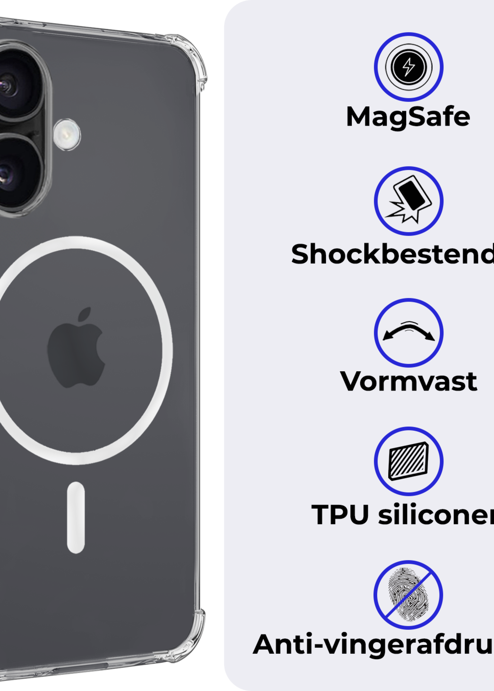 BTH Hoesje Geschikt voor iPhone 16 Hoesje Geschikt voor Magsafe Hoesje Shock Proof Cover - Hoes Geschikt voor iPhone 16 Magsafe Hoesje Compatible Case Shockproof - Transparant - 2 PACK
