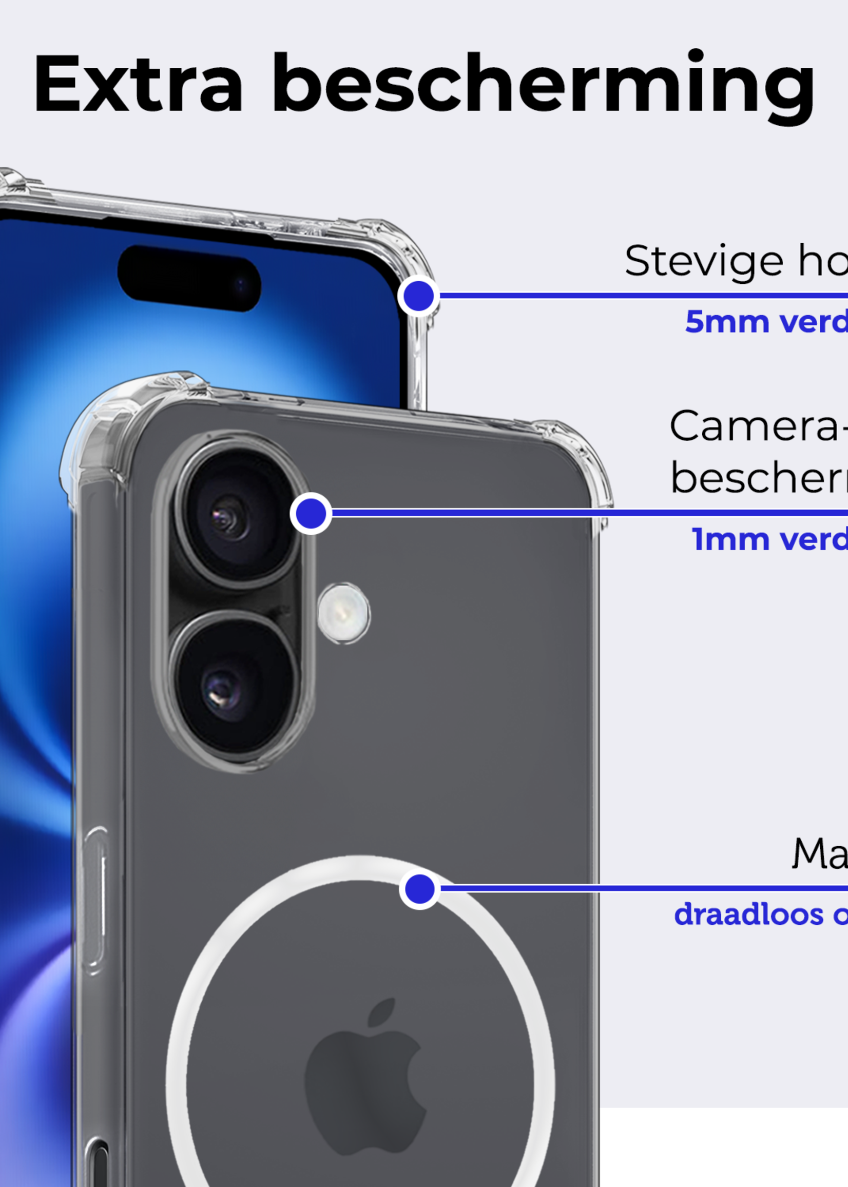 BTH Hoesje Geschikt voor iPhone 16 Hoesje Geschikt voor Magsafe Hoesje Shock Proof Cover Met 2x Screenprotector - Hoes Geschikt voor iPhone 16 Magsafe Hoesje Compatible Case Shockproof - Transparant