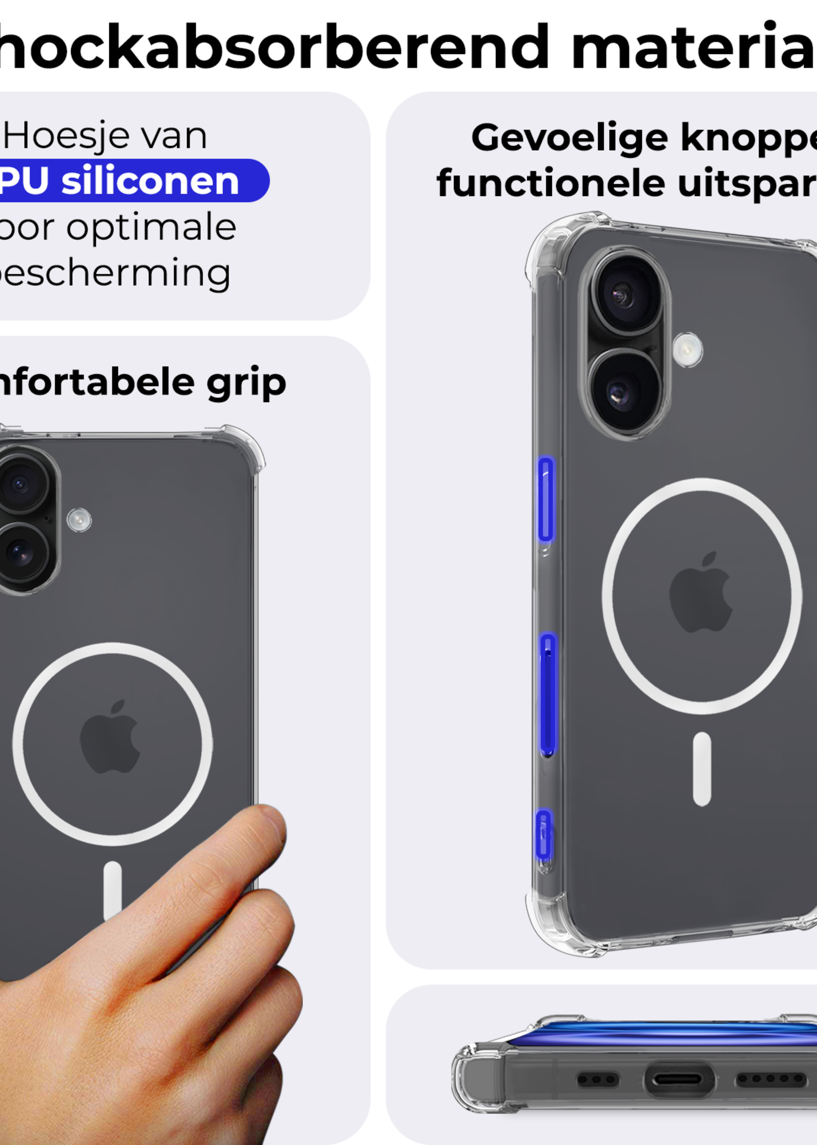 BTH Hoesje Geschikt voor iPhone 16 Hoesje Geschikt voor Magsafe Hoesje Shock Proof Cover Met 2x Screenprotector - Hoes Geschikt voor iPhone 16 Magsafe Hoesje Compatible Case Shockproof - Transparant