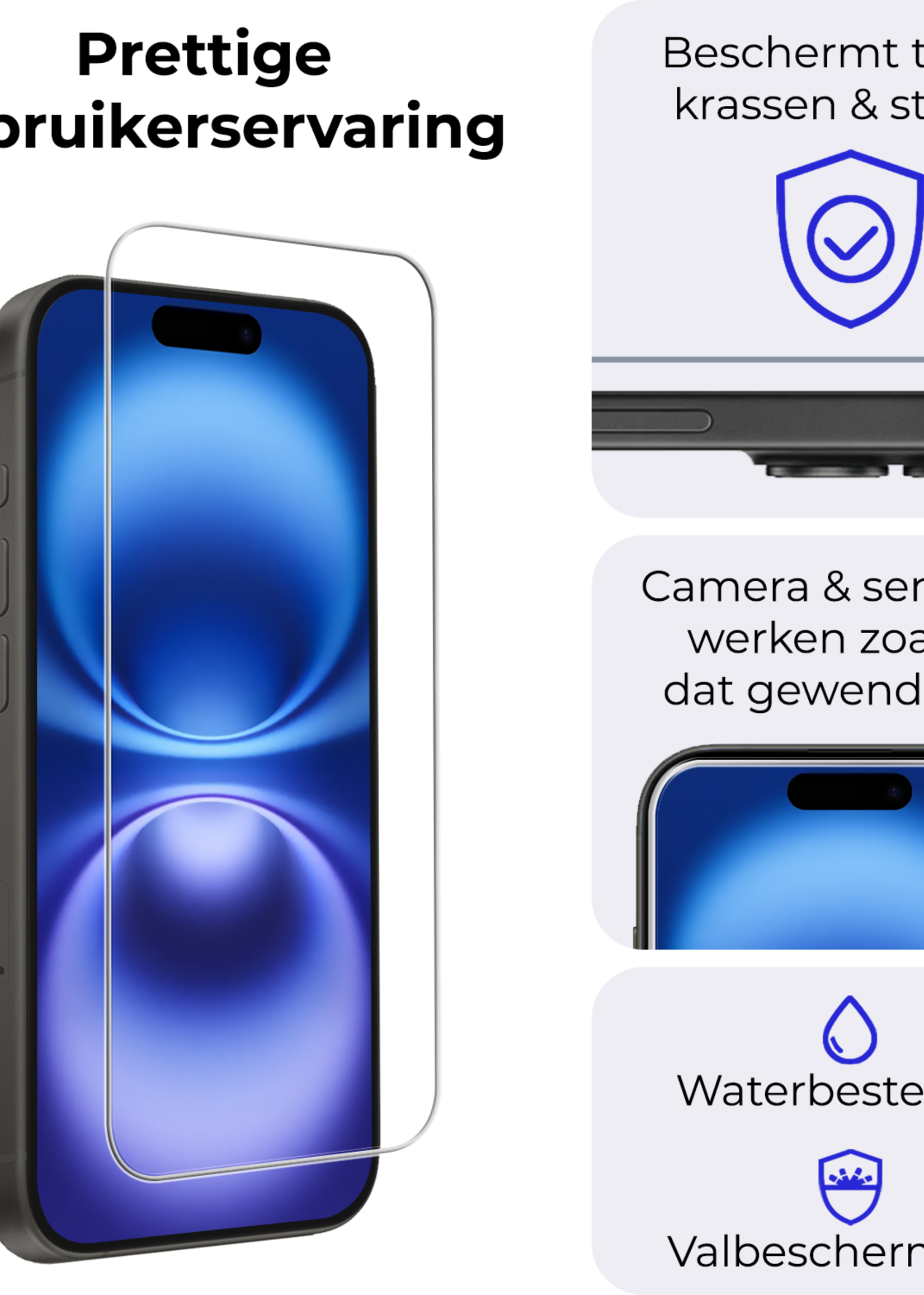 BTH Screenprotector Geschikt voor iPhone 16 Screenprotector Glas Gehard Met Dichte Notch - Screenprotector Geschikt voor iPhone 16 Screen Protector Glas Tempered Glass