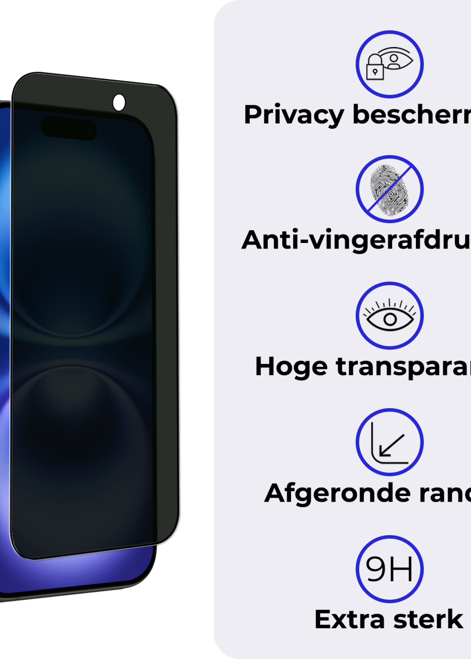 BTH Screenprotector Geschikt voor iPhone 16 Screenprotector Privacy Glas Gehard Full Cover - Screenprotector Geschikt voor iPhone 16 Screenprotector Privacy Tempered Glass - 2 PACK