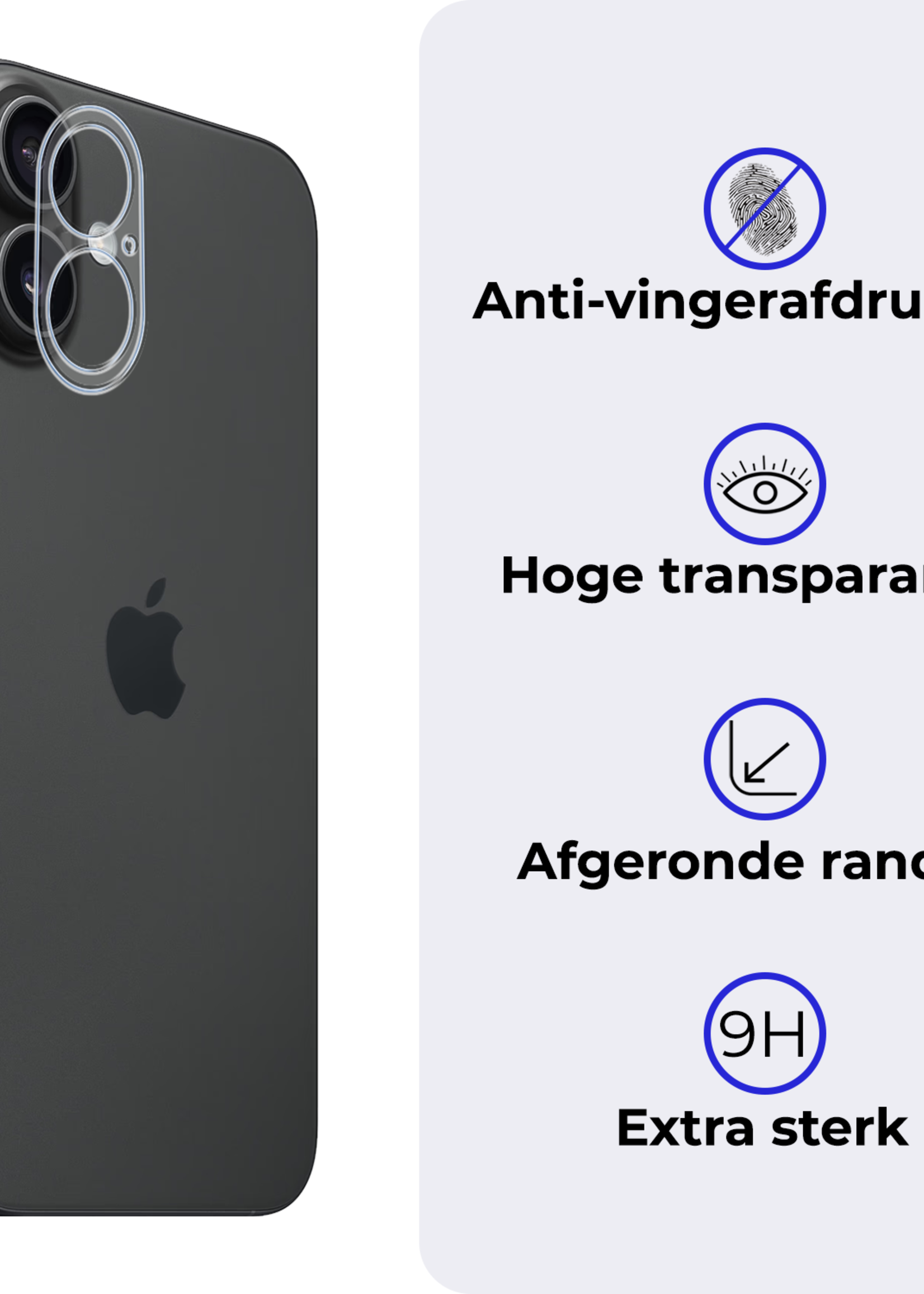 BTH Screenprotector Geschikt voor iPhone 16 Camera Lens Screenprotector Glas - Screenprotector Geschikt voor iPhone 16 Screenprotector Camera Protector Gehard Glas