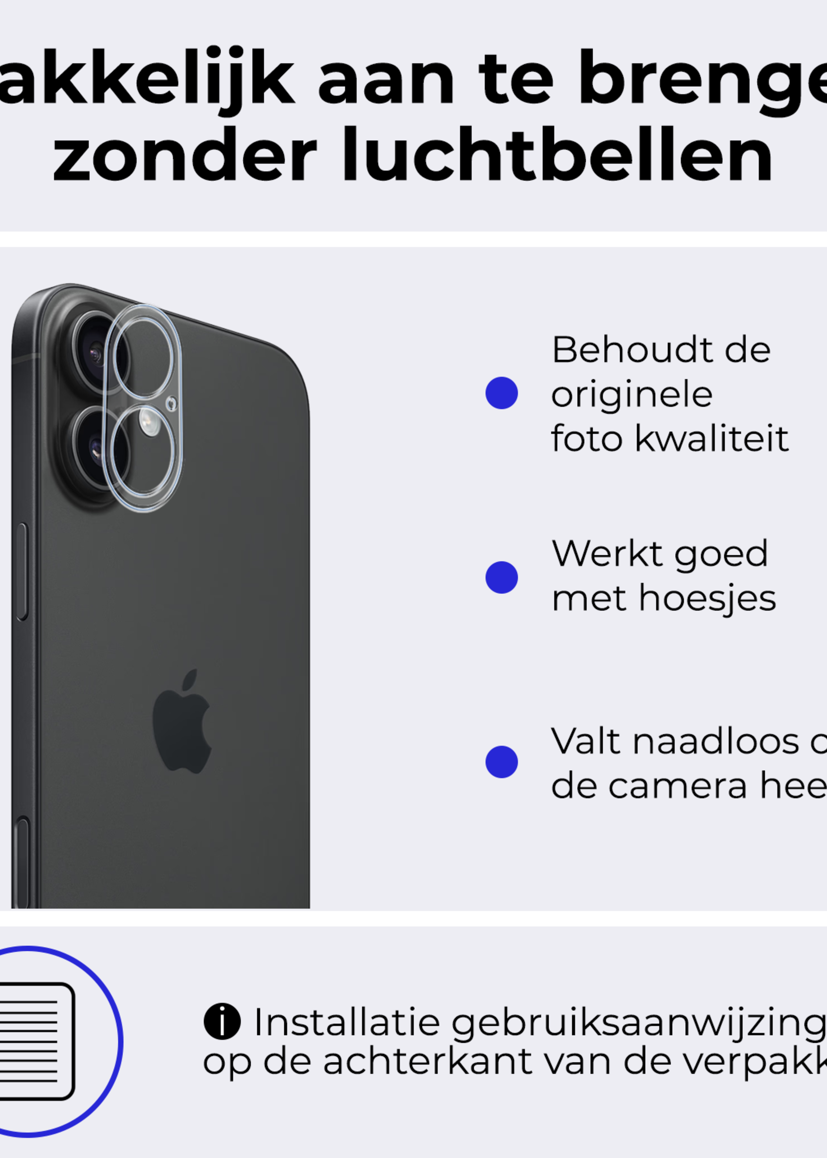 BTH Screenprotector Geschikt voor iPhone 16 Camera Lens Screenprotector Glas - Screenprotector Geschikt voor iPhone 16 Screenprotector Camera Protector Gehard Glas - 2 PACK