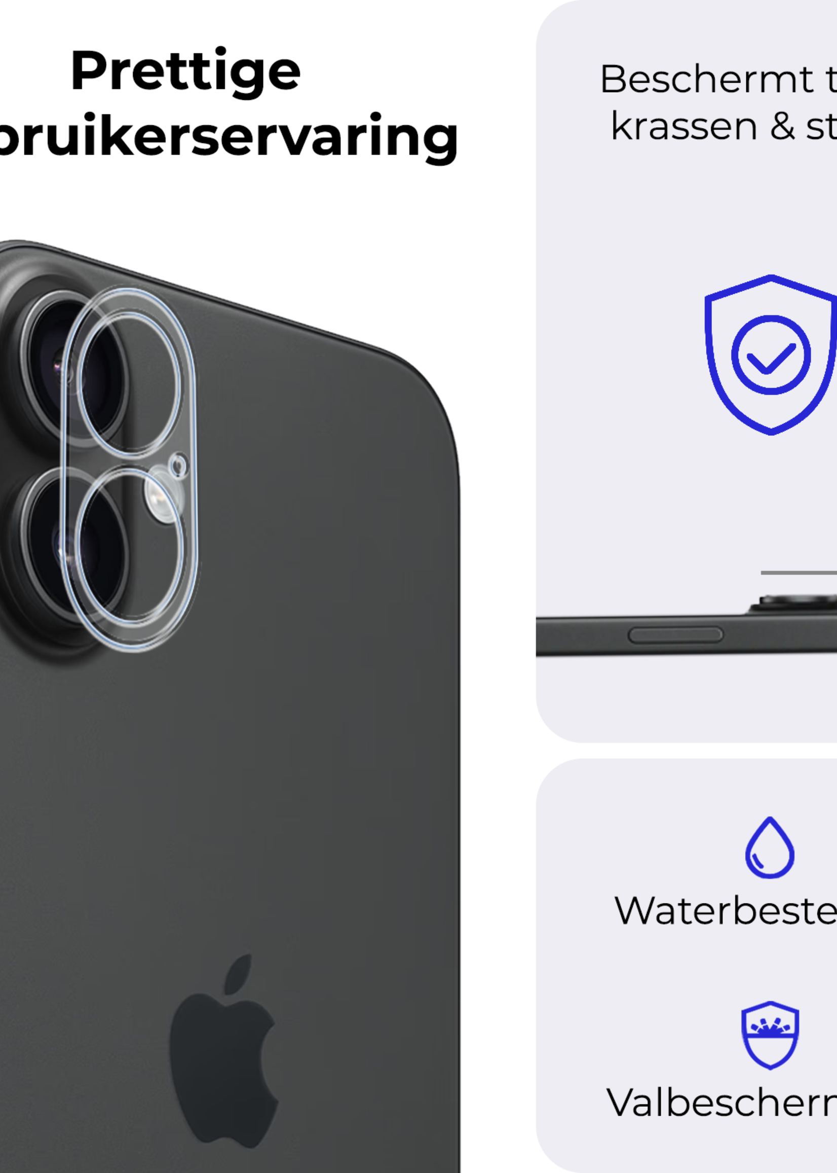 BTH Screenprotector Geschikt voor iPhone 16 Camera Lens Screenprotector Glas - Screenprotector Geschikt voor iPhone 16 Screenprotector Camera Protector Gehard Glas - 3 PACK