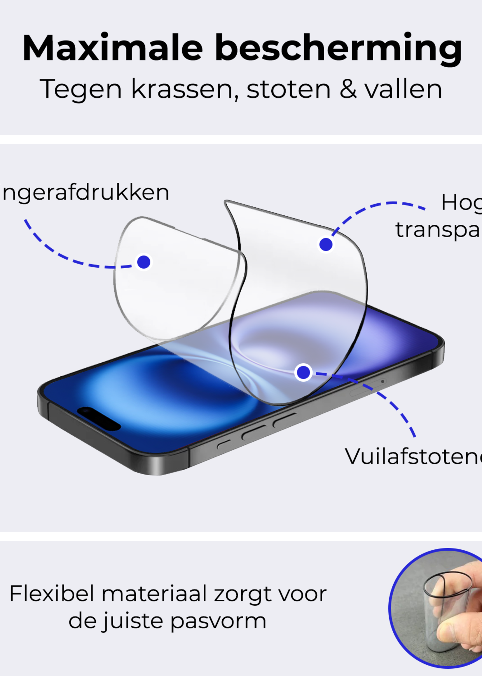BTH Screenprotector Geschikt voor iPhone 16 Screenprotector Met Uitlijningstool Flexibel Glas Full Cover - Screenprotector Geschikt voor iPhone 16 Screen Protector Met Installatie Kit