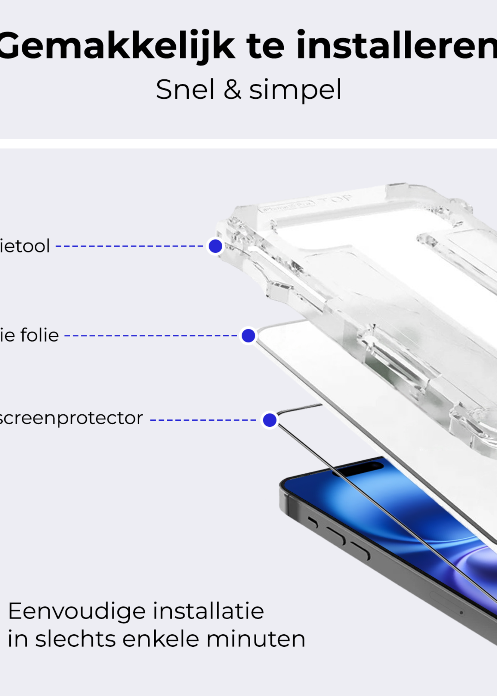 BTH Screenprotector Geschikt voor iPhone 16 Screenprotector Met Uitlijningstool Flexibel Glas Full Cover - Screenprotector Geschikt voor iPhone 16 Screen Protector Met Installatie Kit - 2 PACK