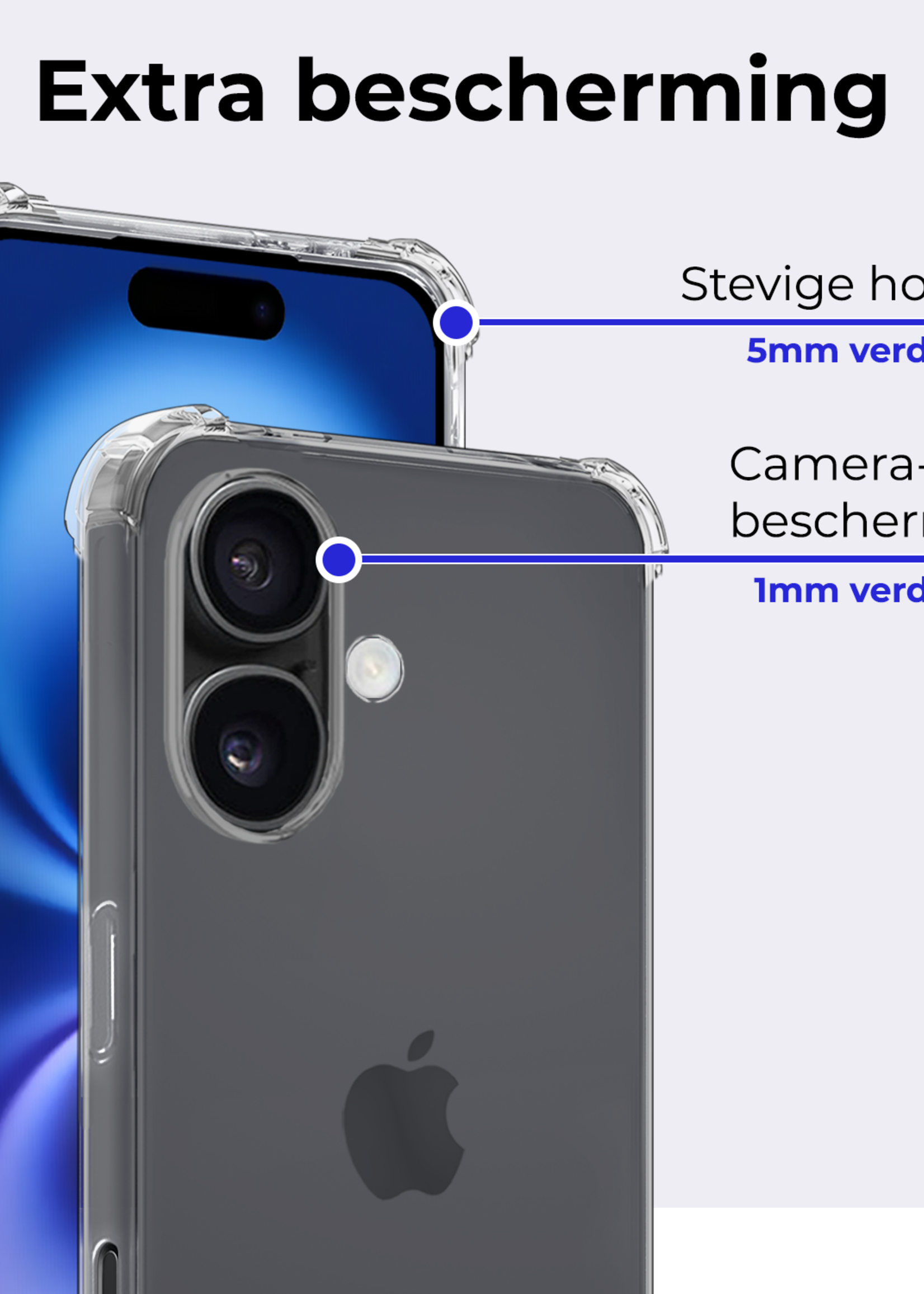 BTH Hoesje Geschikt voor iPhone 16 Hoesje Siliconen Shock Proof Case Hoes - Hoes Geschikt voor iPhone 16 Hoes Cover Case Shockproof - Transparant - 2 PACK