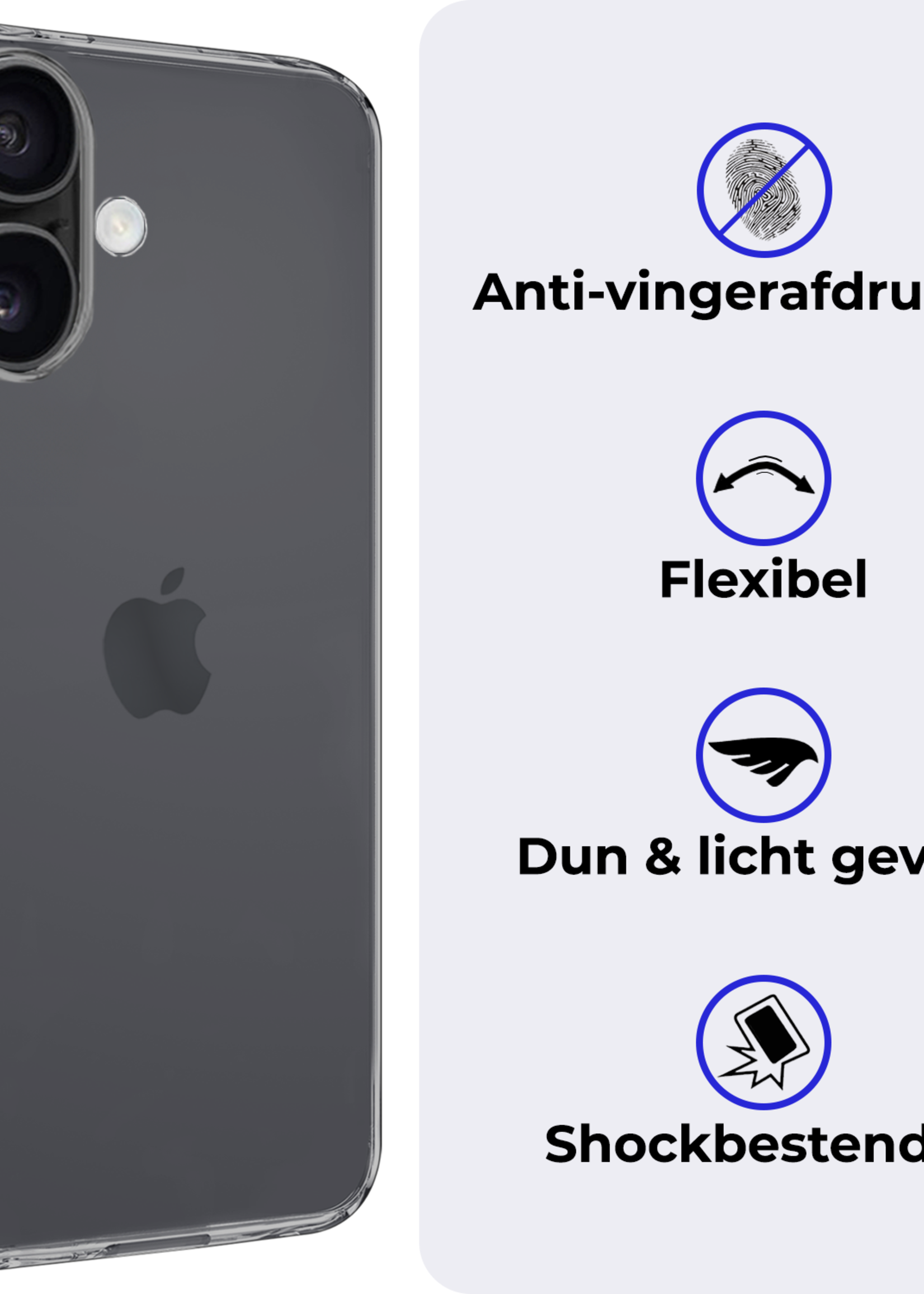 BTH Hoesje Geschikt voor iPhone 16 Hoesje Siliconen Case Hoes Met Screenprotector - Hoes Geschikt voor iPhone 16 Hoes Cover Case - Transparant