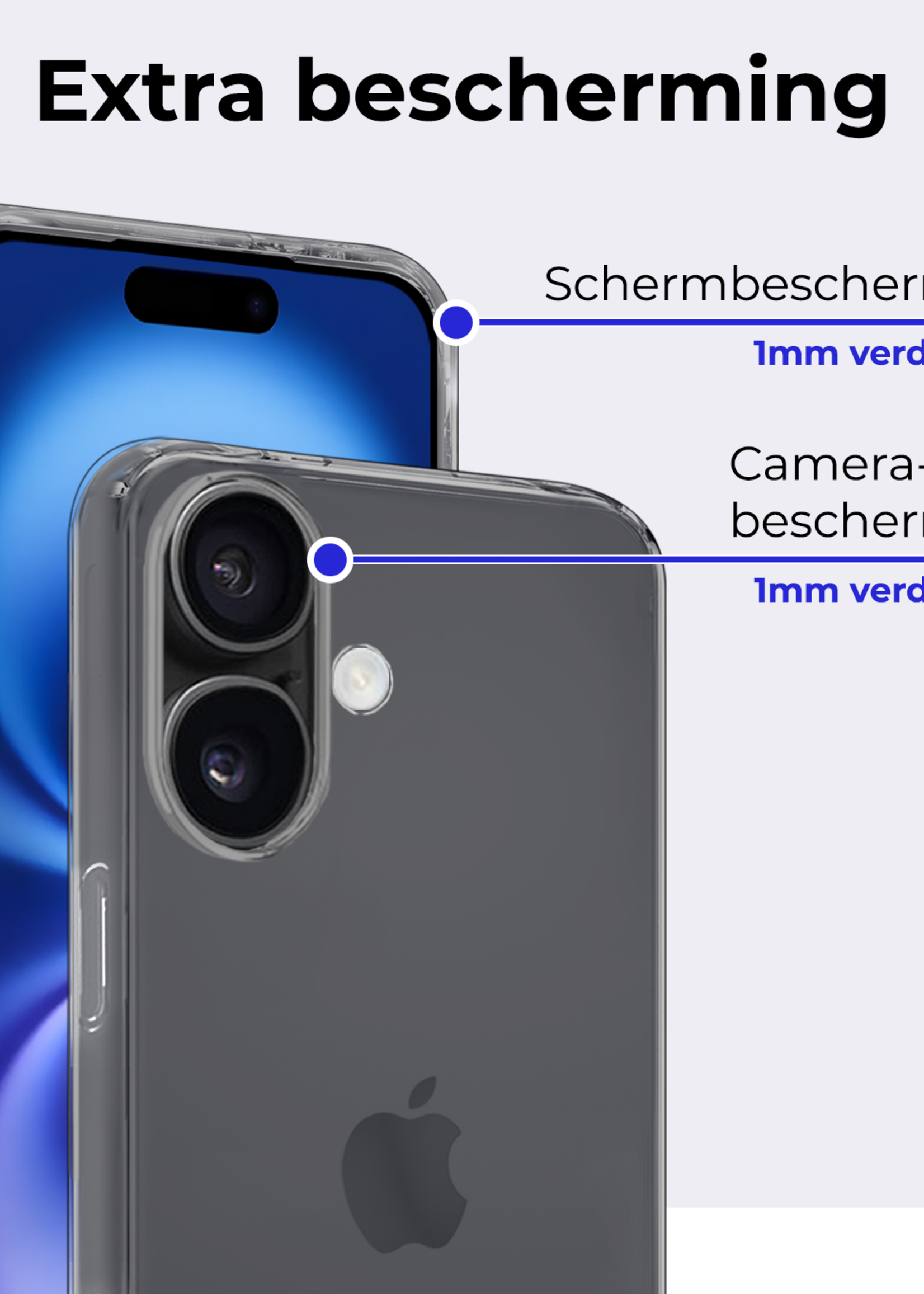 BTH Hoesje Geschikt voor iPhone 16 Hoesje Siliconen Case Hoes Met Screenprotector - Hoes Geschikt voor iPhone 16 Hoes Cover Case - Transparant