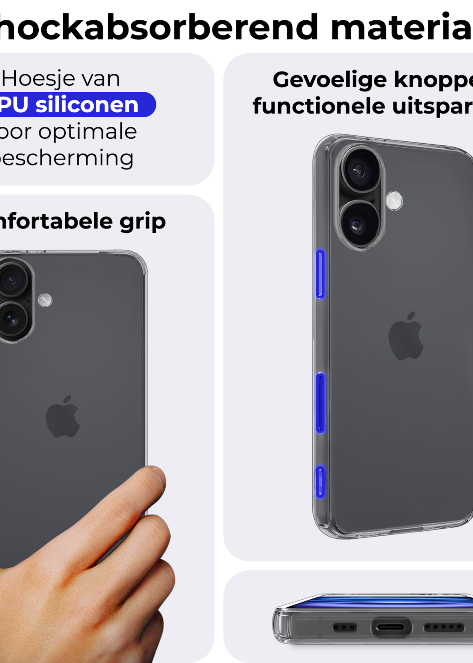 BTH Hoesje Geschikt voor iPhone 16 Hoesje Siliconen Case Hoes Met Screenprotector - Hoes Geschikt voor iPhone 16 Hoes Cover Case - Transparant