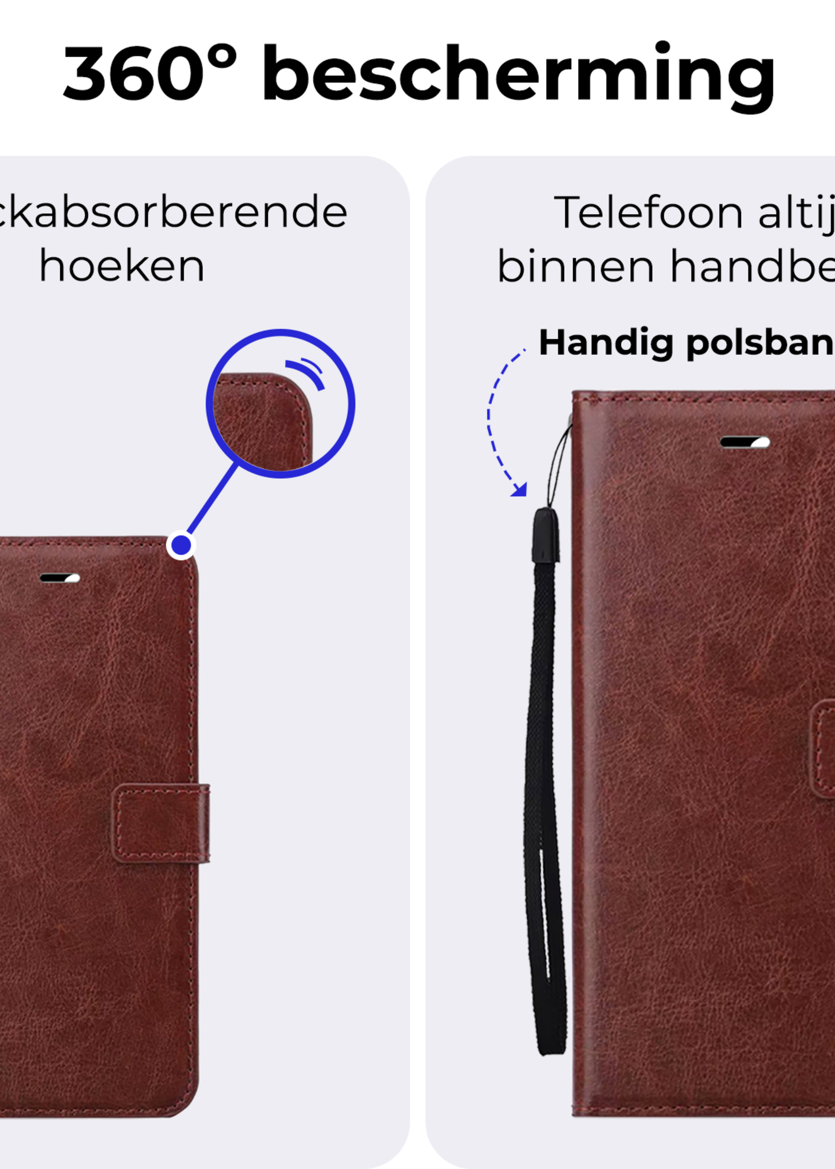 BTH Hoesje Geschikt voor iPhone 16 Hoesje Book Case Hoes Portemonnee Cover Walletcase Met 2x Screenprotector - Hoes Geschikt voor iPhone 16 Hoes Bookcase Hoesje - Bruin