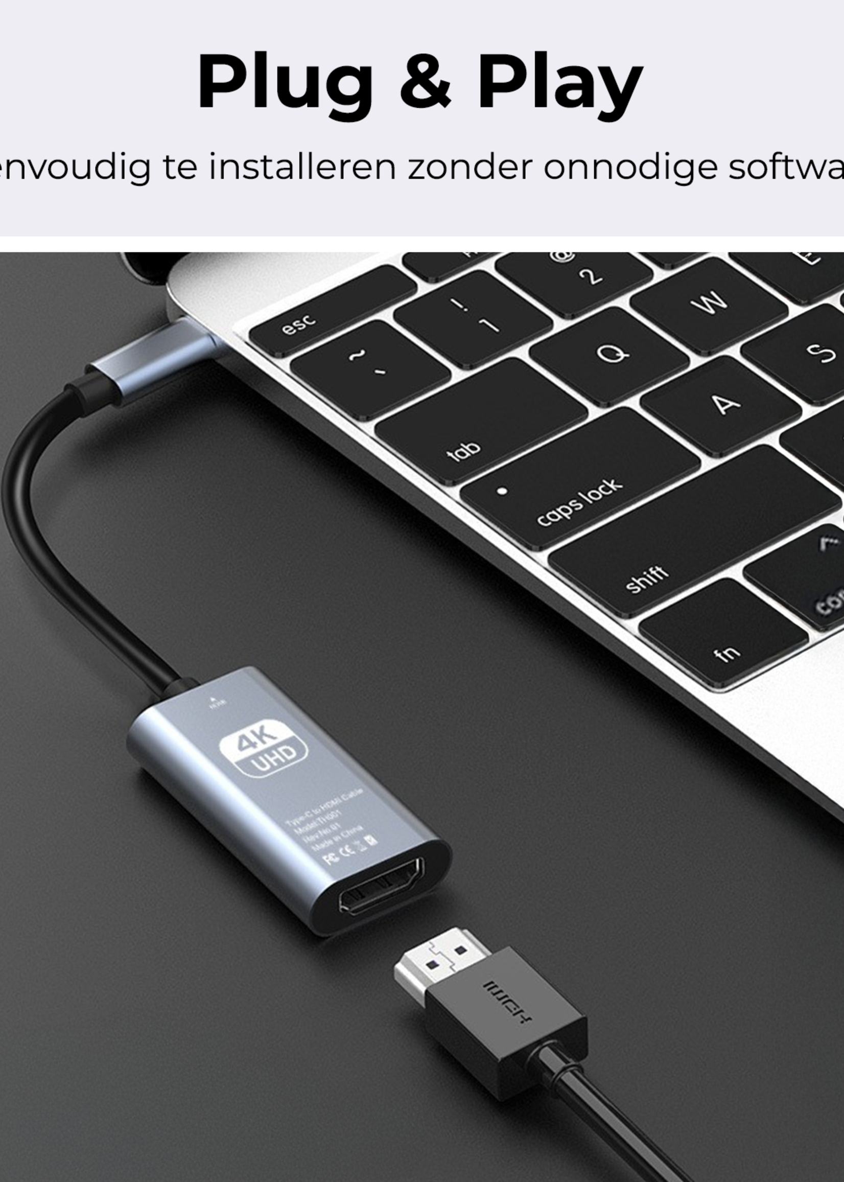BTH USB C naar HDMI 4K 30Hz Converter - USBC naar HDMI Adapter 15cm – Zwart
