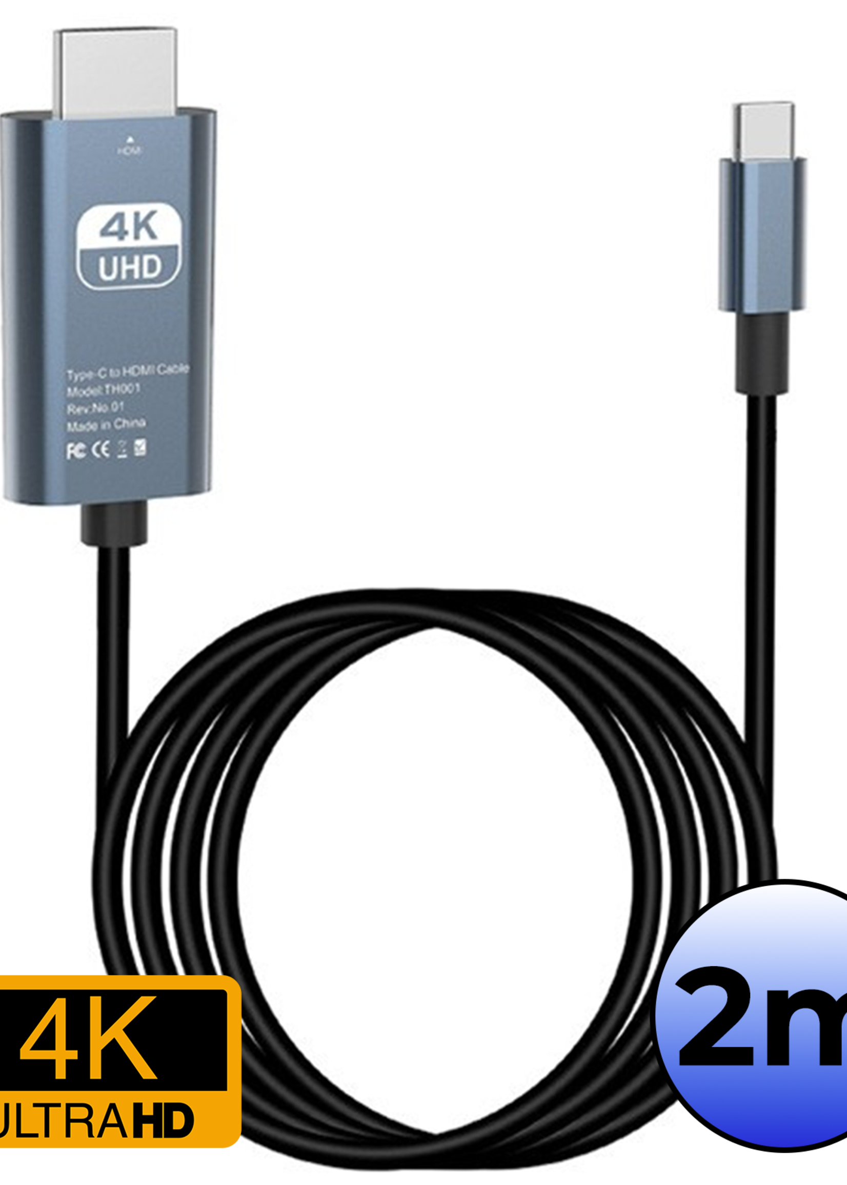 BTH USB C naar HDMI 4K 30Hz Converter - USBC naar HDMI Adapter 2 meter  – Zwart