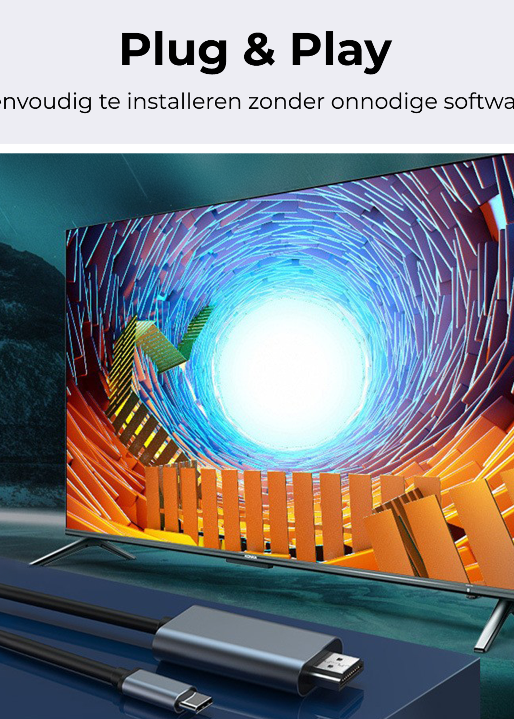 BTH USB C naar HDMI 4K 30Hz Converter - USBC naar HDMI Adapter 2 meter  – Zwart
