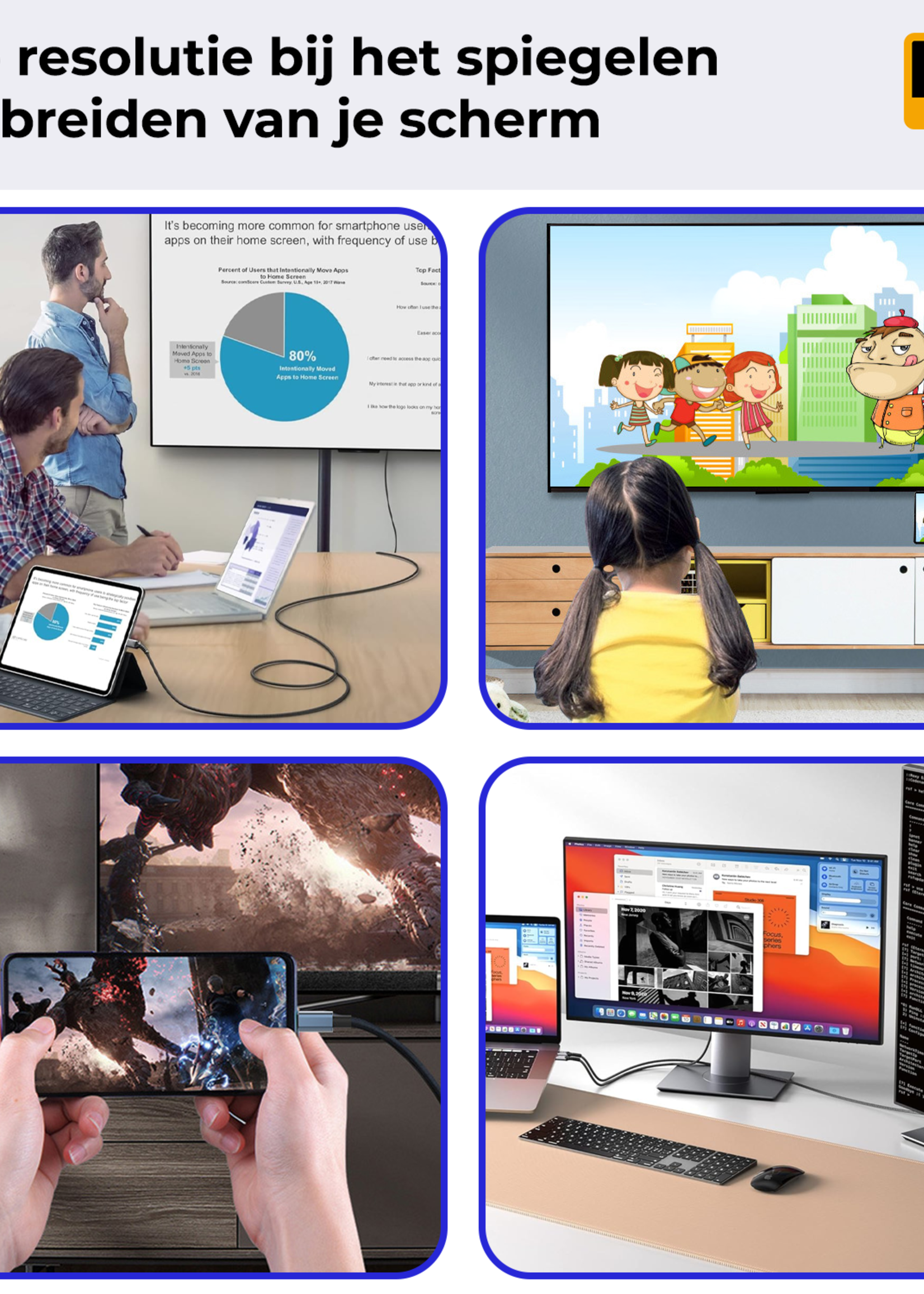BTH USB C naar HDMI 4K 30Hz Converter - USBC naar HDMI Adapter 2 meter  – Zwart