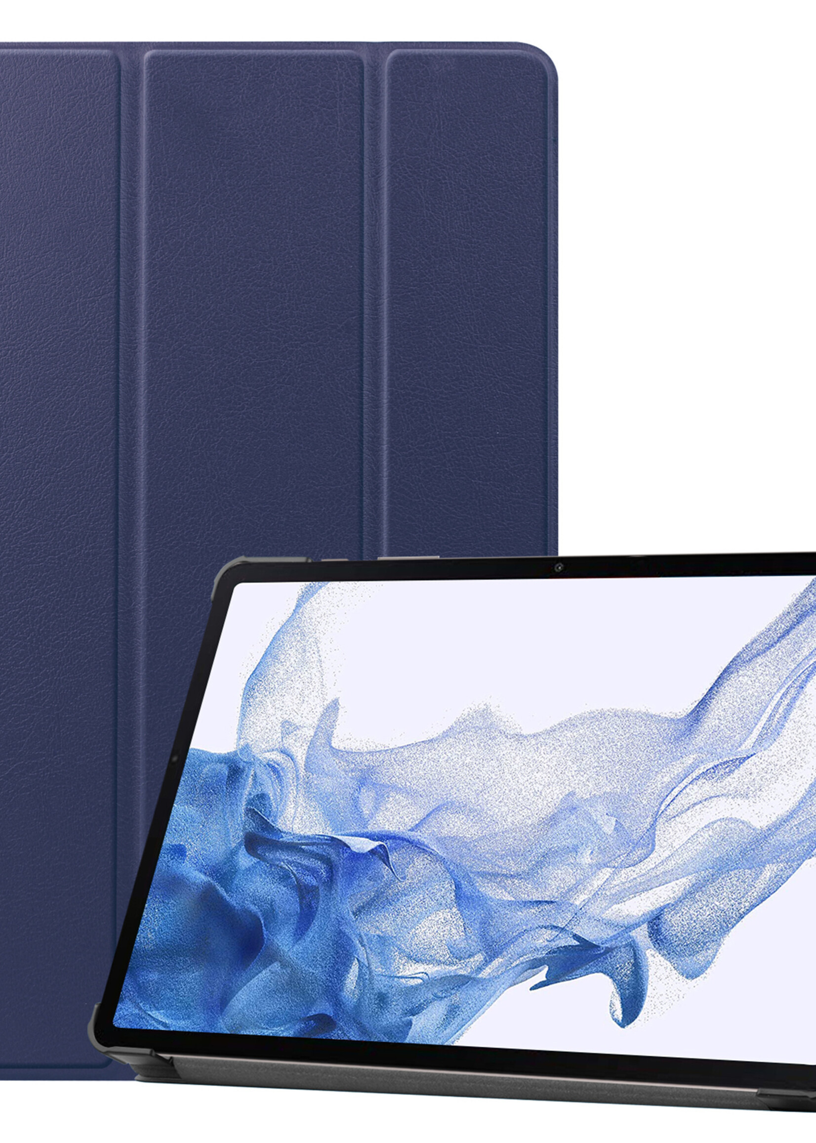 BTH Hoes Geschikt voor Samsung Galaxy Tab S10 Plus Hoes Book Case Hoesje Trifold Cover Met Uitsparing Geschikt voor S Pen - Hoesje Geschikt voor Samsung Tab S10 Plus Hoesje Bookcase - Donkerblauw