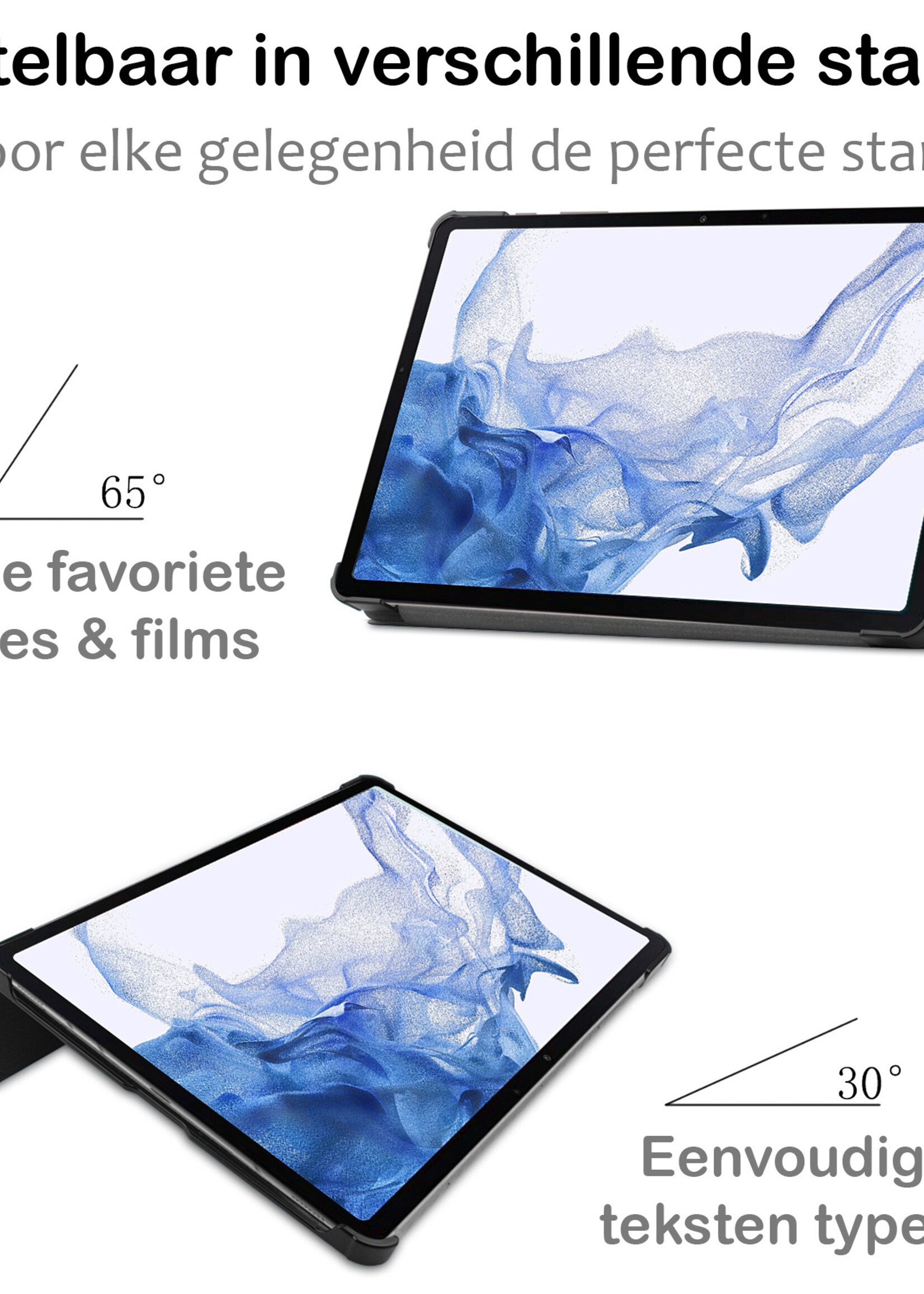 BTH Hoes Geschikt voor Samsung Galaxy Tab S10 Plus Hoes Book Case Hoesje Trifold Cover Met Uitsparing Geschikt voor S Pen - Hoesje Geschikt voor Samsung Tab S10 Plus Hoesje Bookcase - Donkerblauw