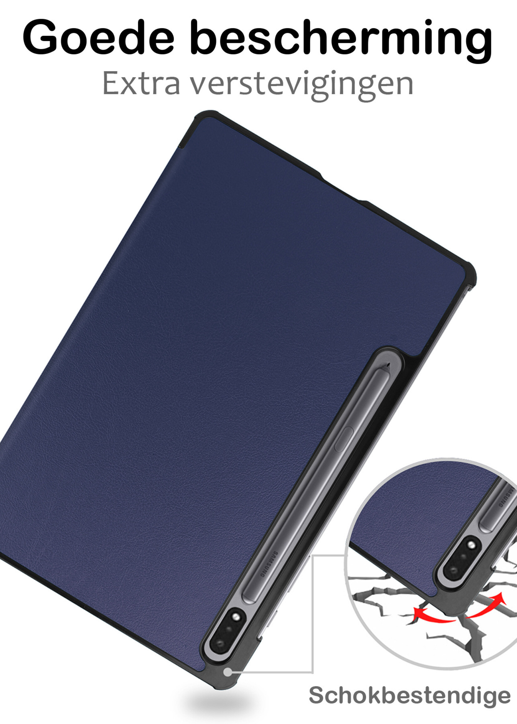 BTH Hoes Geschikt voor Samsung Galaxy Tab S10 Plus Hoes Book Case Hoesje Trifold Cover Met Uitsparing Geschikt voor S Pen - Hoesje Geschikt voor Samsung Tab S10 Plus Hoesje Bookcase - Donkerblauw