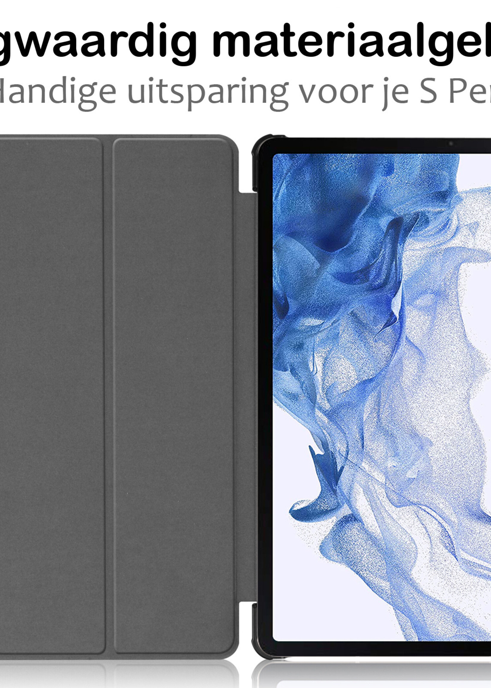 BTH Hoes Geschikt voor Samsung Galaxy Tab S10 Plus Hoes Book Case Hoesje Trifold Cover Met Uitsparing Geschikt voor S Pen - Hoesje Geschikt voor Samsung Tab S10 Plus Hoesje Bookcase - Grijs