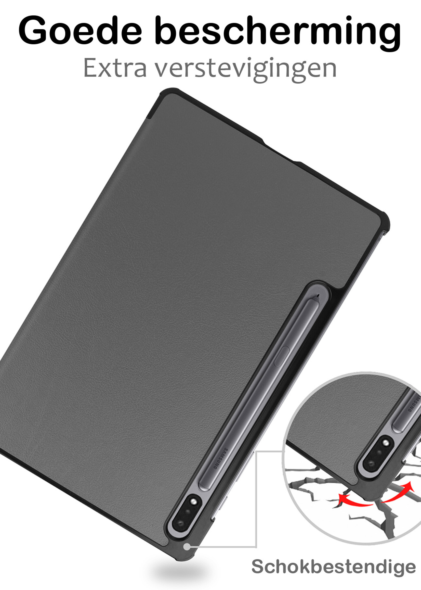 BTH Hoes Geschikt voor Samsung Galaxy Tab S10 Plus Hoes Book Case Hoesje Trifold Cover Met Uitsparing Geschikt voor S Pen - Hoesje Geschikt voor Samsung Tab S10 Plus Hoesje Bookcase - Grijs