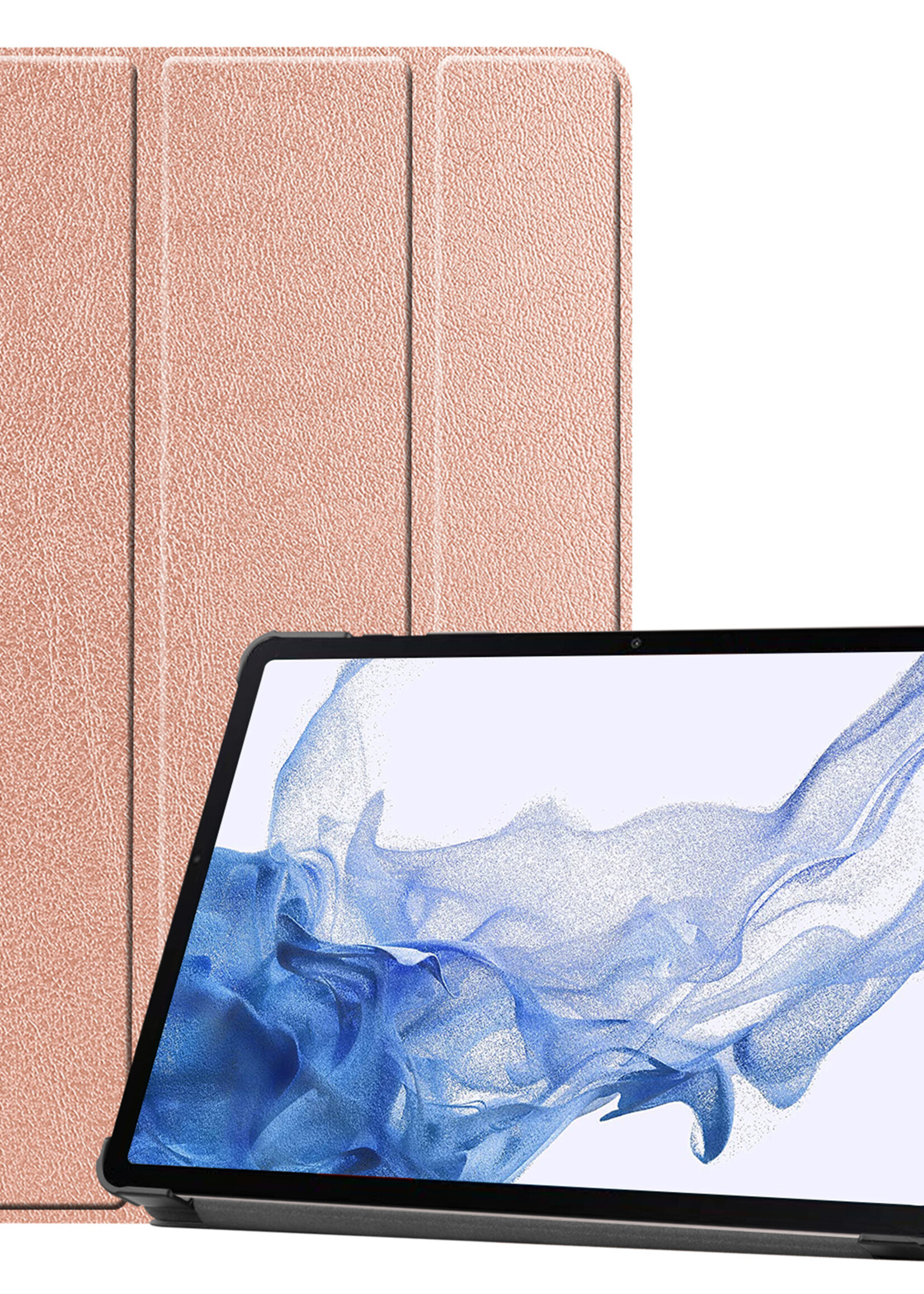 BTH Hoes Geschikt voor Samsung Galaxy Tab S10 Plus Hoes Book Case Hoesje Trifold Cover Met Uitsparing Geschikt voor S Pen - Hoesje Geschikt voor Samsung Tab S10 Plus Hoesje Bookcase - Rosé goud