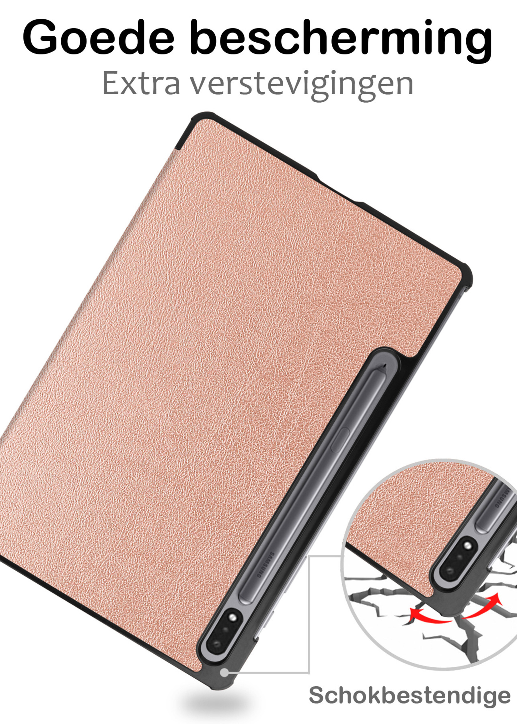 BTH Hoes Geschikt voor Samsung Galaxy Tab S10 Plus Hoes Book Case Hoesje Trifold Cover Met Uitsparing Geschikt voor S Pen - Hoesje Geschikt voor Samsung Tab S10 Plus Hoesje Bookcase - Rosé goud