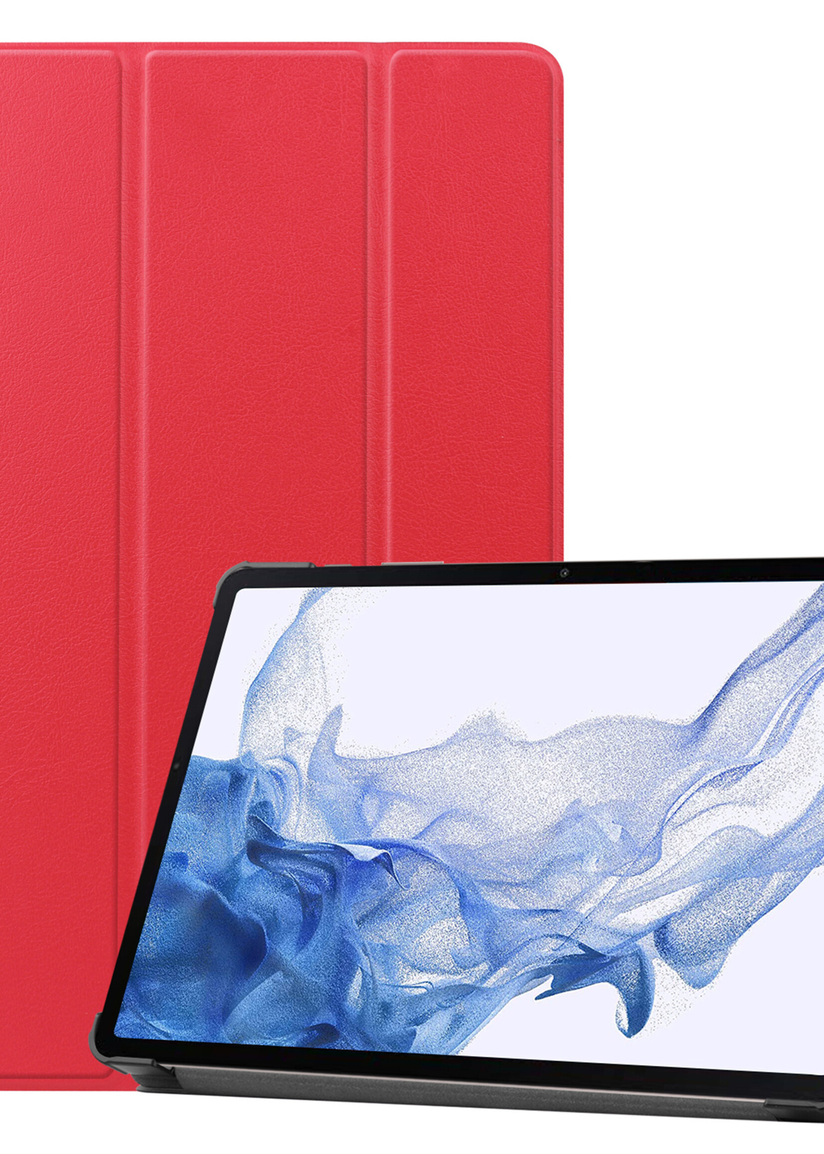 BTH Hoes Geschikt voor Samsung Galaxy Tab S10 Plus Hoes Book Case Hoesje Trifold Cover Met Uitsparing Geschikt voor S Pen - Hoesje Geschikt voor Samsung Tab S10 Plus Hoesje Bookcase - Rood