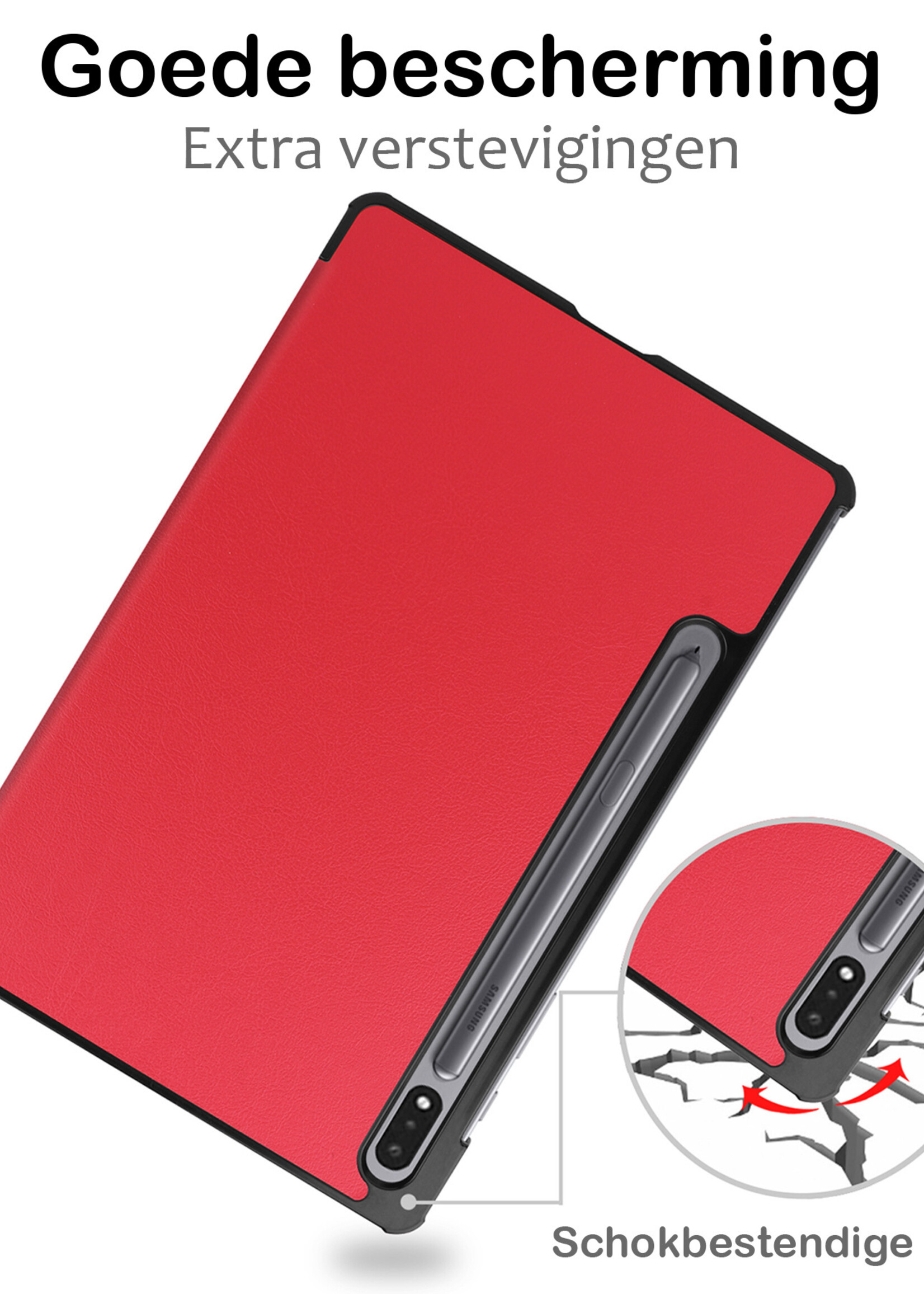 BTH Hoes Geschikt voor Samsung Galaxy Tab S10 Plus Hoes Book Case Hoesje Trifold Cover Met Uitsparing Geschikt voor S Pen - Hoesje Geschikt voor Samsung Tab S10 Plus Hoesje Bookcase - Rood