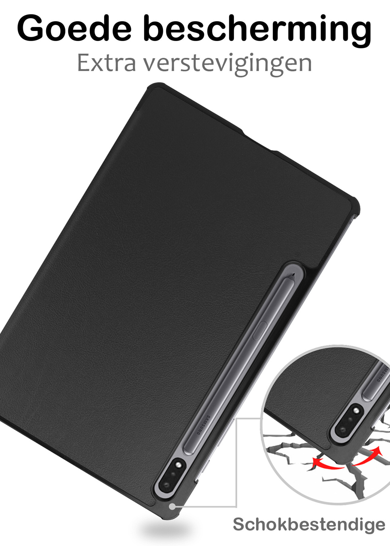 BTH Hoes Geschikt voor Samsung Galaxy Tab S10 Plus Hoes Book Case Hoesje Trifold Cover Met Uitsparing Geschikt voor S Pen - Hoesje Geschikt voor Samsung Tab S10 Plus Hoesje Bookcase - Zwart