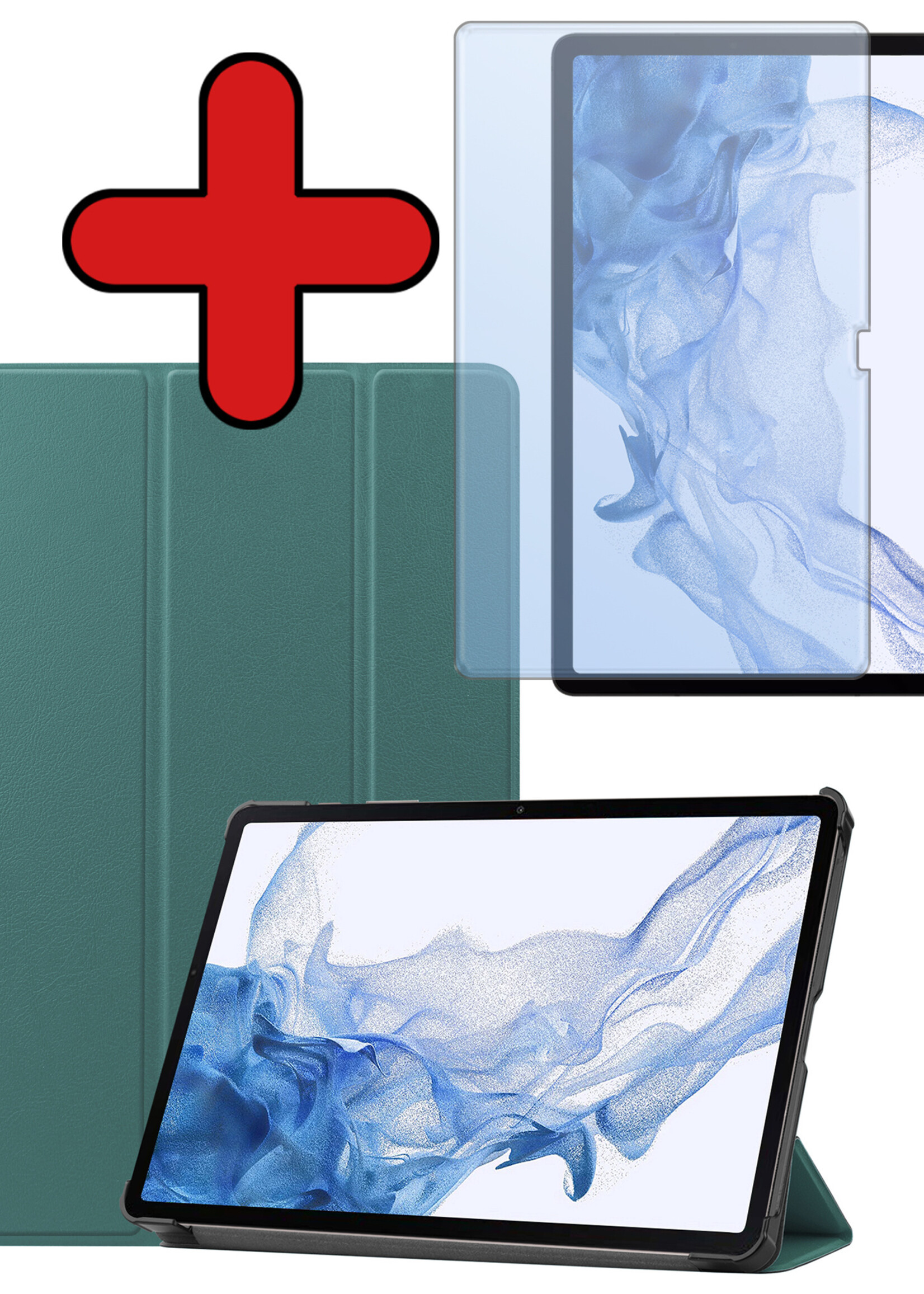 BTH Hoes Geschikt voor Samsung Galaxy Tab S10 Plus Hoes Book Case Hoesje Trifold Cover Met Uitsparing Geschikt voor S Pen Met Screenprotector - Hoesje Geschikt voor Samsung Tab S10 Plus Hoesje Bookcase - Donkergroen