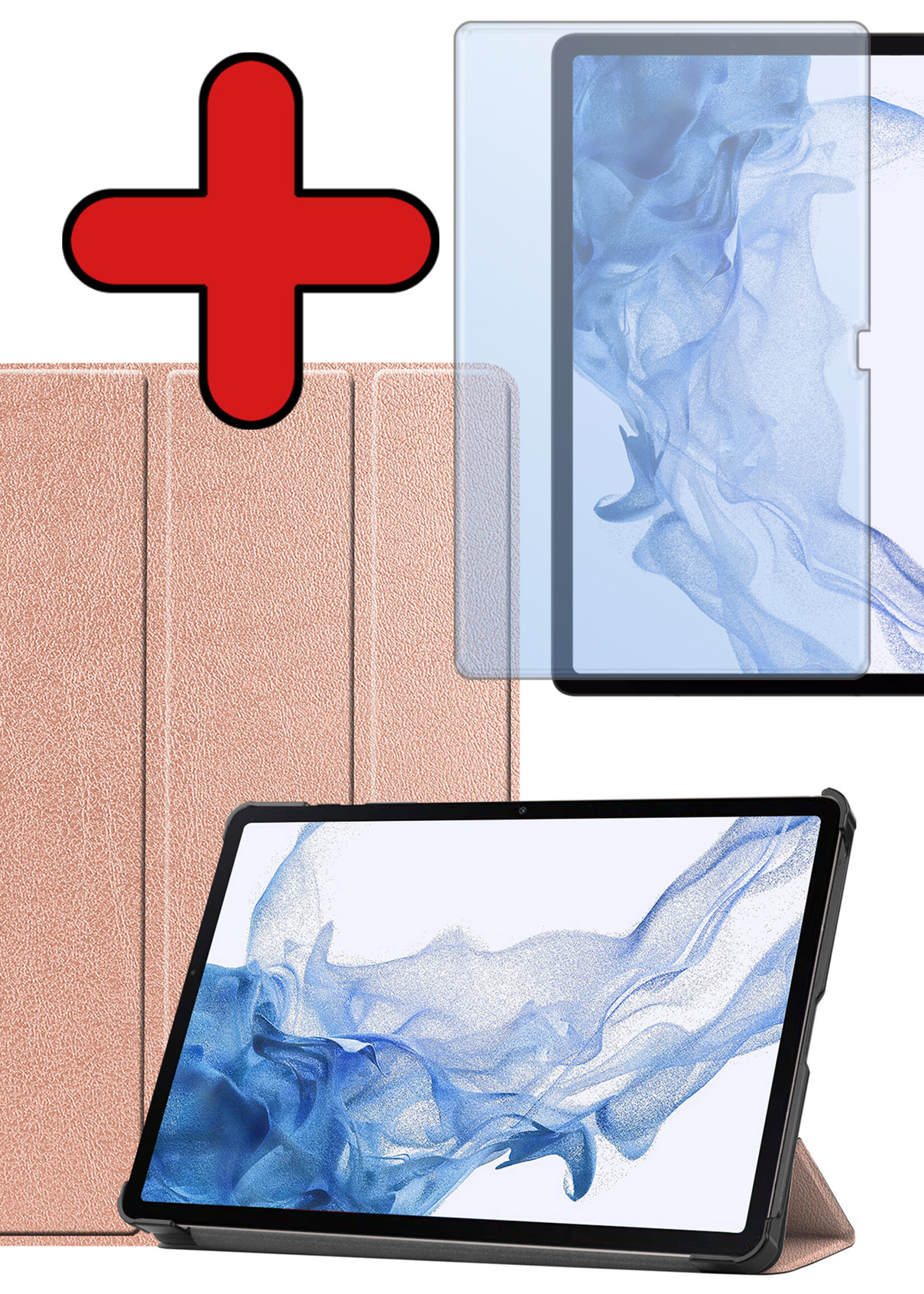 BTH Hoes Geschikt voor Samsung Galaxy Tab S10 Plus Hoes Book Case Hoesje Trifold Cover Met Uitsparing Geschikt voor S Pen Met Screenprotector - Hoesje Geschikt voor Samsung Tab S10 Plus Hoesje Bookcase - Rosé goud