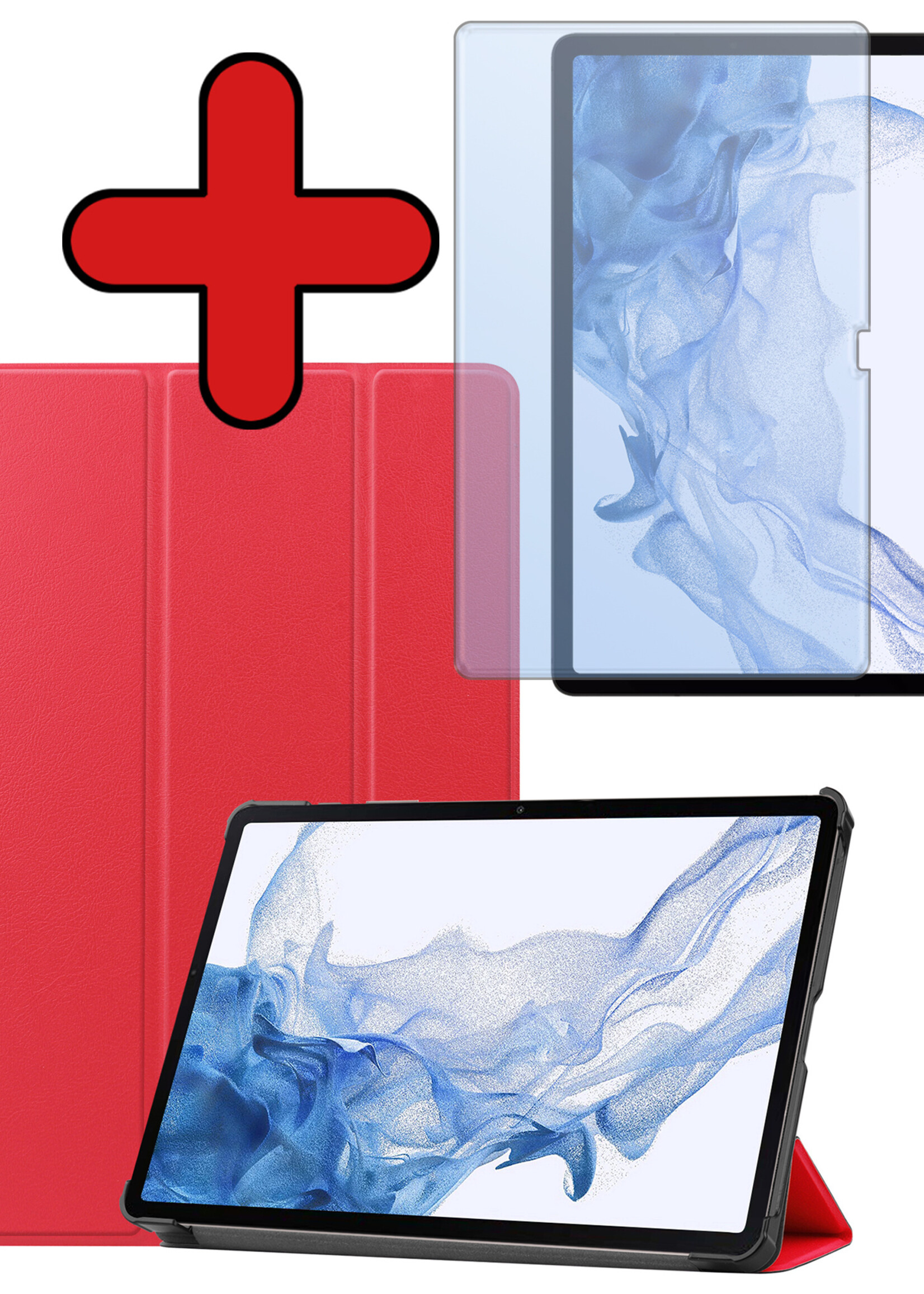 BTH Hoes Geschikt voor Samsung Galaxy Tab S10 Plus Hoes Book Case Hoesje Trifold Cover Met Uitsparing Geschikt voor S Pen Met Screenprotector - Hoesje Geschikt voor Samsung Tab S10 Plus Hoesje Bookcase - Rood