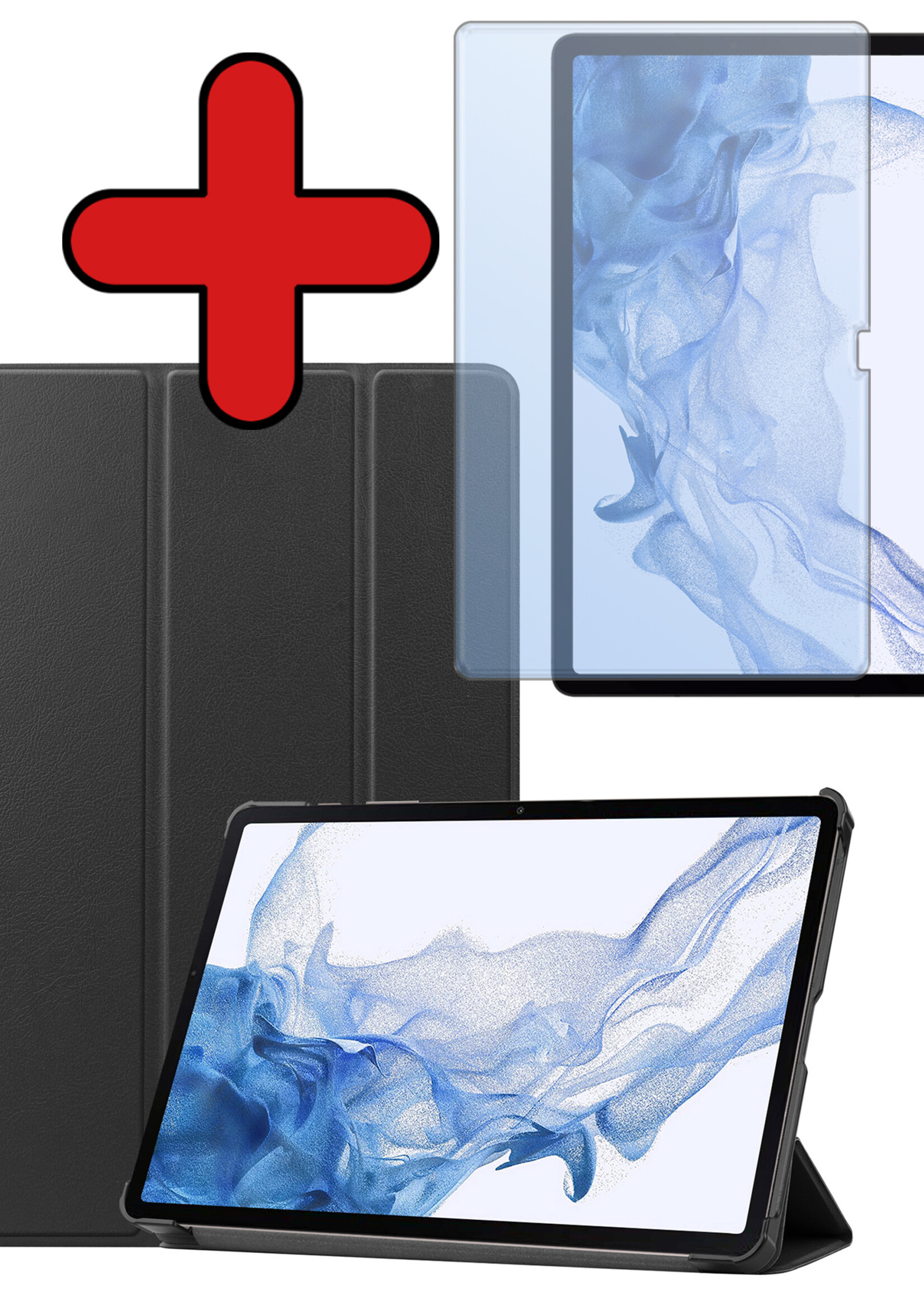 BTH Hoes Geschikt voor Samsung Galaxy Tab S10 Plus Hoes Book Case Hoesje Trifold Cover Met Uitsparing Geschikt voor S Pen Met Screenprotector - Hoesje Geschikt voor Samsung Tab S10 Plus Hoesje Bookcase - Zwart