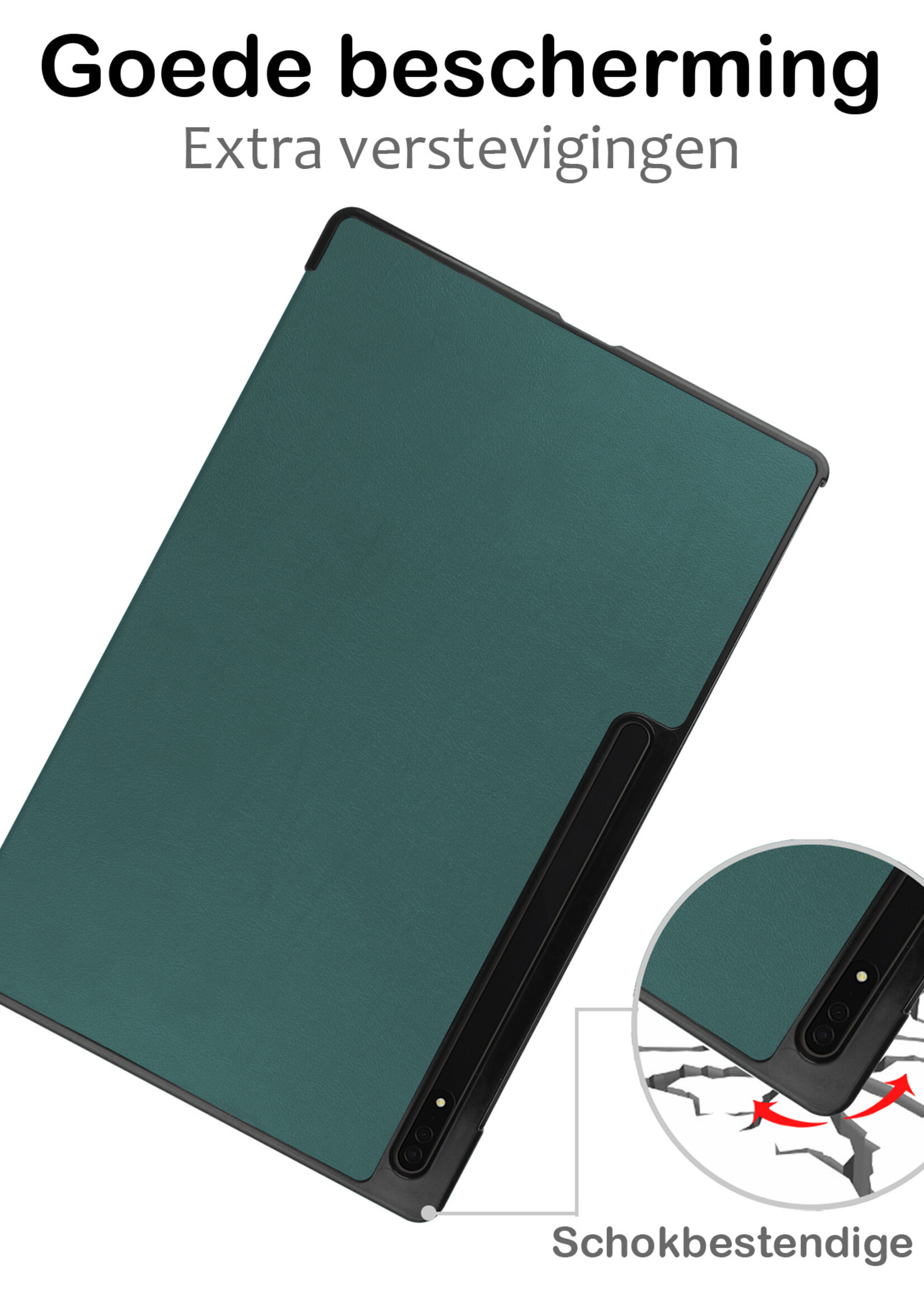 BTH Hoes Geschikt voor Samsung Galaxy Tab S10 Ultra Hoes Book Case Hoesje Trifold Cover Met Uitsparing Geschikt voor S Pen - Hoesje Geschikt voor Samsung Tab S10 Ultra Hoesje Bookcase - Donkergroen