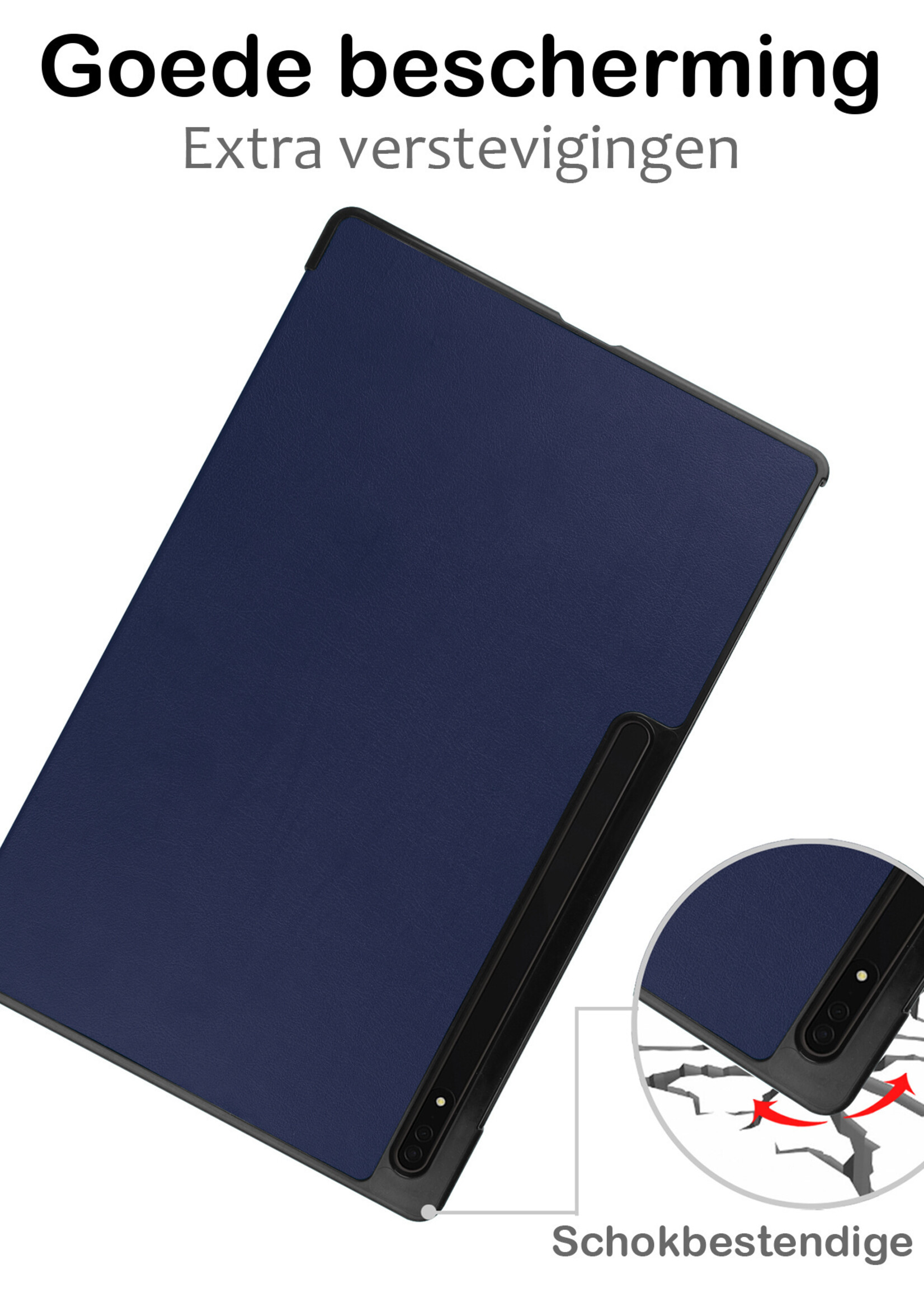 BTH Hoes Geschikt voor Samsung Galaxy Tab S10 Ultra Hoes Book Case Hoesje Trifold Cover Met Uitsparing Geschikt voor S Pen Met Screenprotector - Hoesje Geschikt voor Samsung Tab S10 Ultra Hoesje Bookcase - Donkerblauw