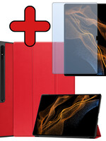 BTH BTH Samsung Galaxy Tab S10 Ultra Hoesje Met Uitsparing S Pen Met Screenprotector - Rood