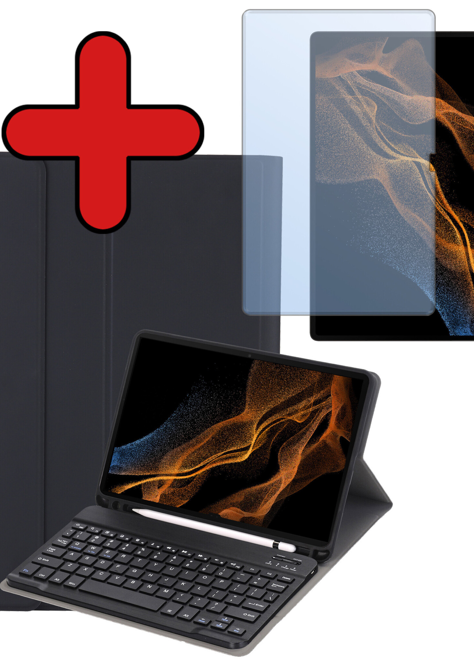 BTH BTH Samsung Galaxy Tab S10 Ultra Toetsenbordhoes Met Screenprotector - Zwart
