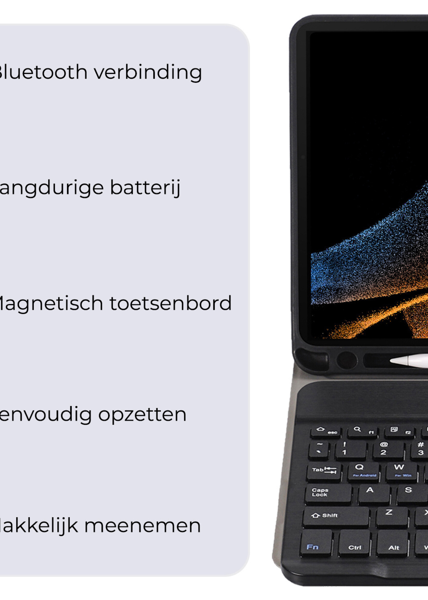 BTH BTH Samsung Galaxy Tab S10 Ultra Toetsenbordhoes Met Screenprotector - Zwart
