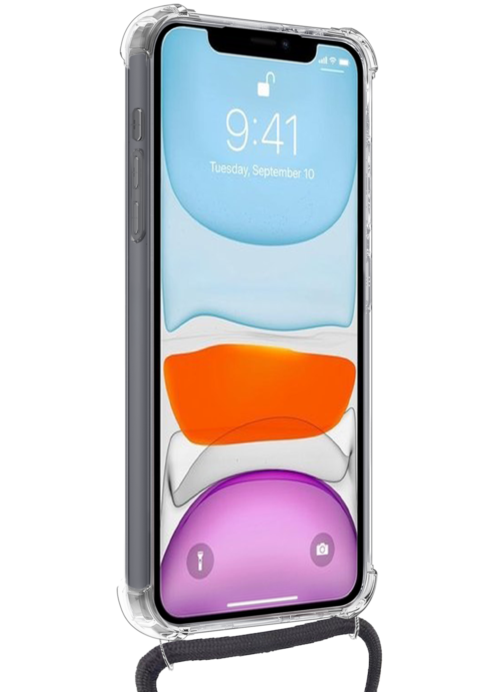 BTH Hoesje Geschikt voor iPhone Xs Max Hoesje Met Telefoonkoord en Pasjeshouder Met 2x Screenprotector Siliconen - Hoes Geschikt voor iPhone Xs Max Hoesje Met Kaarthouder Shock Proof Case - Transparant