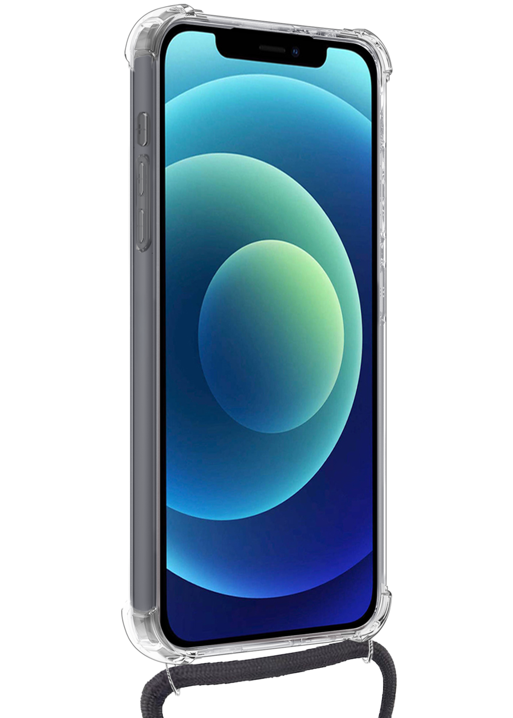 BTH Hoesje Geschikt voor iPhone 11 Hoesje Met Telefoonkoord en Pasjeshouder Met 2x Screenprotector Siliconen - Hoes Geschikt voor iPhone 11 Hoesje Met Kaarthouder Shock Proof Case - Transparant