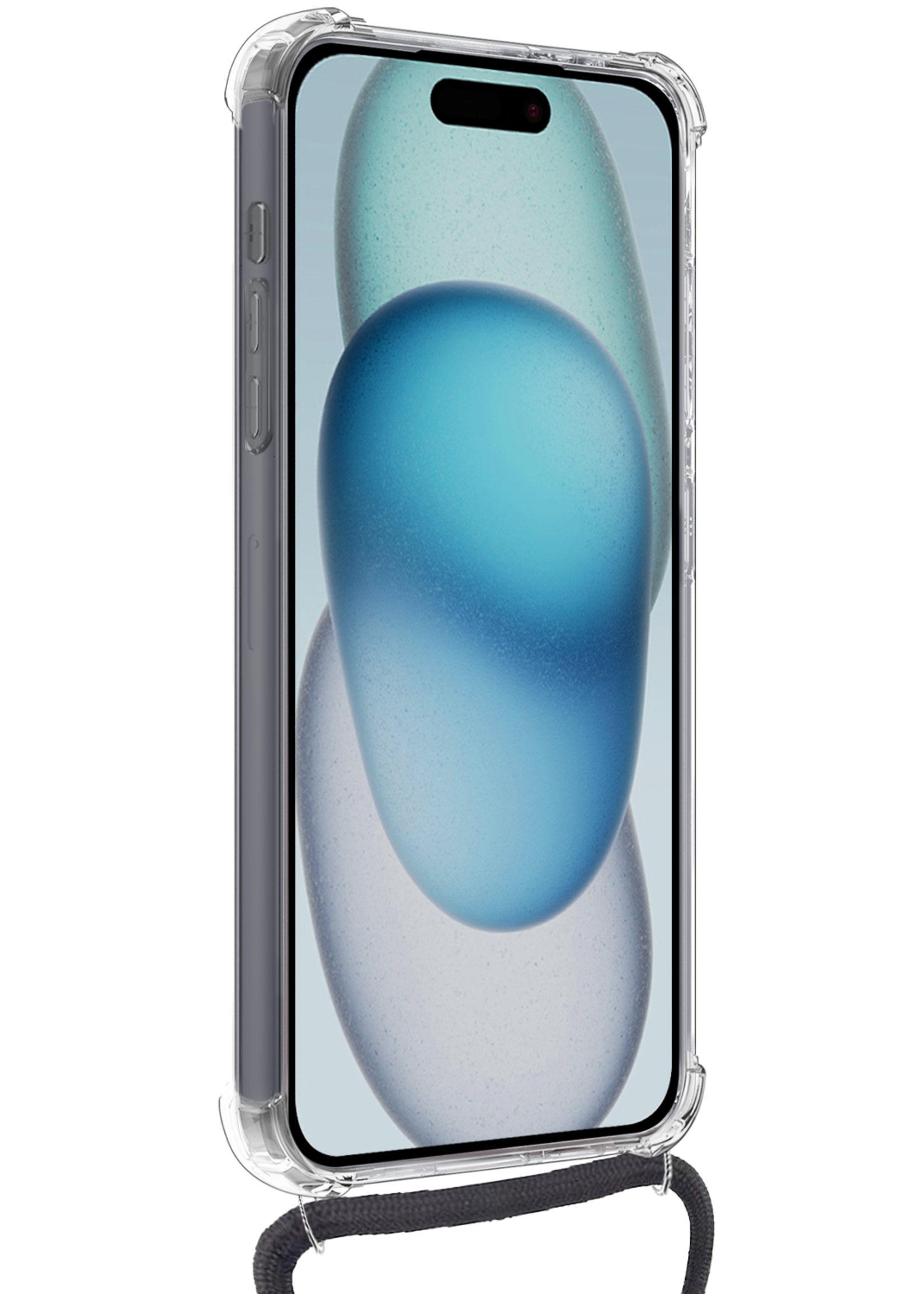 BTH Hoesje Geschikt voor iPhone 12 Pro Hoesje Met Telefoonkoord en Pasjeshouder Siliconen - Hoes Geschikt voor iPhone 12 Pro Hoesje Met Kaarthouder Shock Proof Case - Transparant