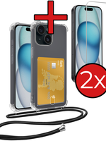 BTH BTH iPhone 13 Mini Hoesje Pashouder met Koord Met 2x Screenprotector