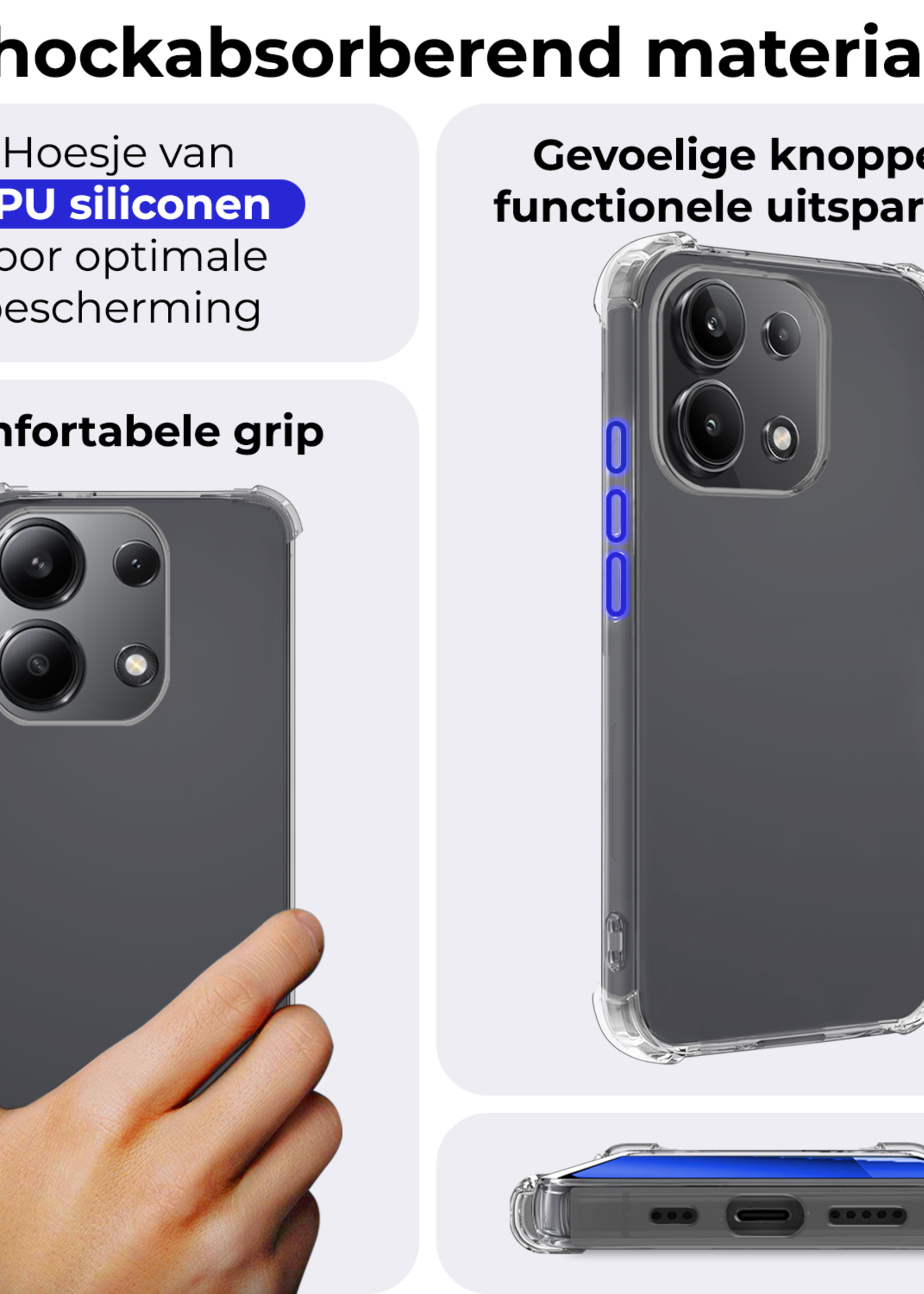 BTH Hoesje Geschikt voor Xiaomi Redmi Note 13 4G Hoesje Siliconen Shock Proof Case Hoes - Hoes Geschikt voor Xiaomi Redmi Note 13 4G Hoes Cover Case Shockproof - Transparant - 2 PACK
