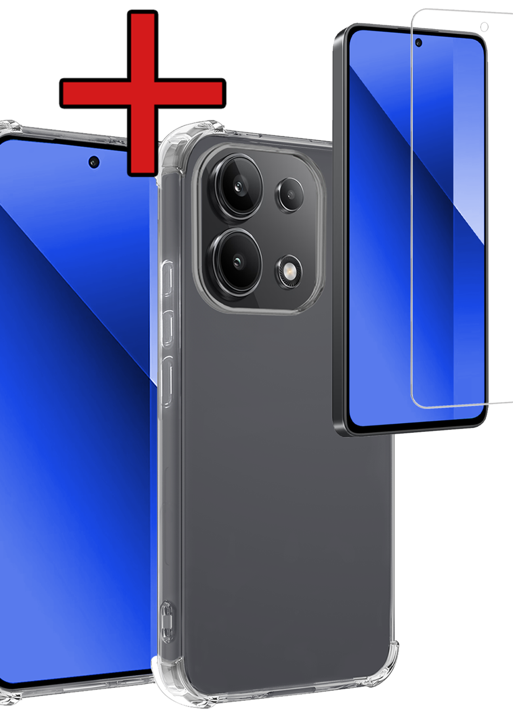 BTH Hoesje Geschikt voor Xiaomi Redmi Note 13 4G Hoesje Siliconen Shock Proof Case Hoes Met Screenprotector - Hoes Geschikt voor Xiaomi Redmi Note 13 4G Hoes Cover Case Shockproof - Transparant