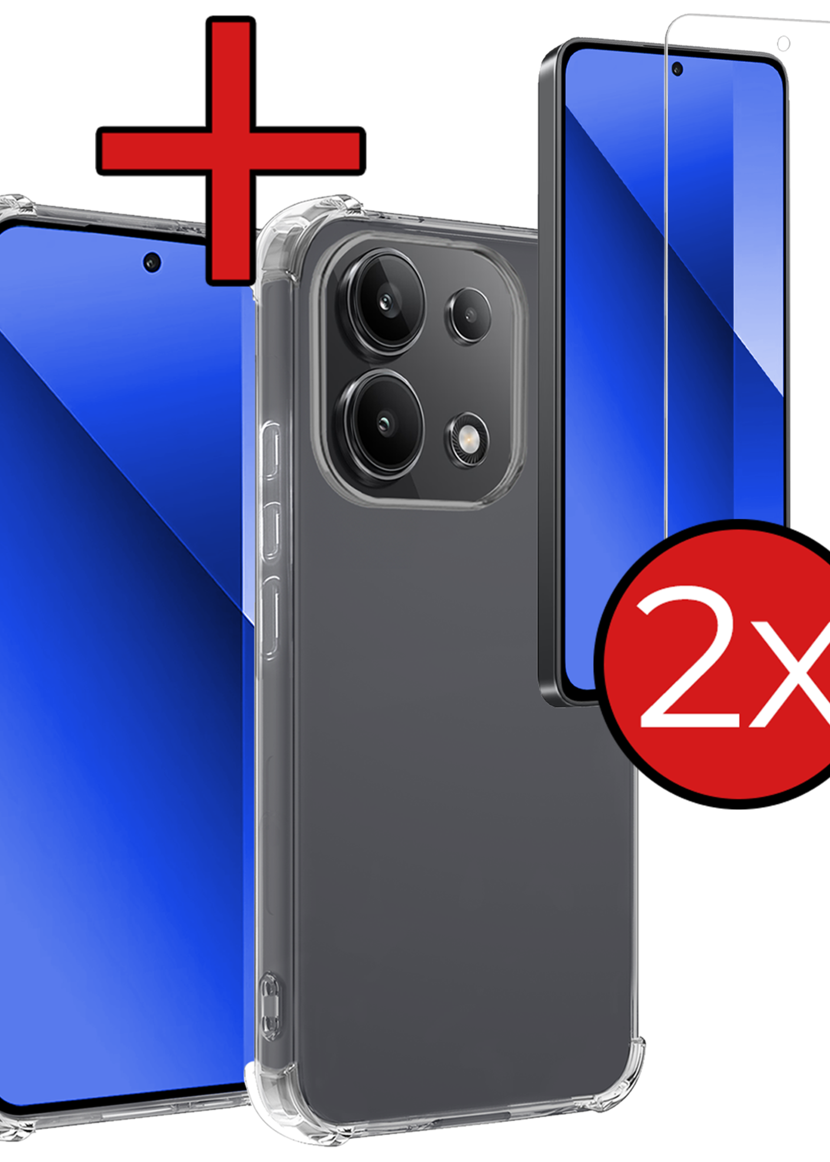 BTH Hoesje Geschikt voor Xiaomi Redmi Note 13 4G Hoesje Siliconen Shock Proof Case Hoes Met 2x Screenprotector - Hoes Geschikt voor Xiaomi Redmi Note 13 4G Hoes Cover Case Shockproof - Transparant